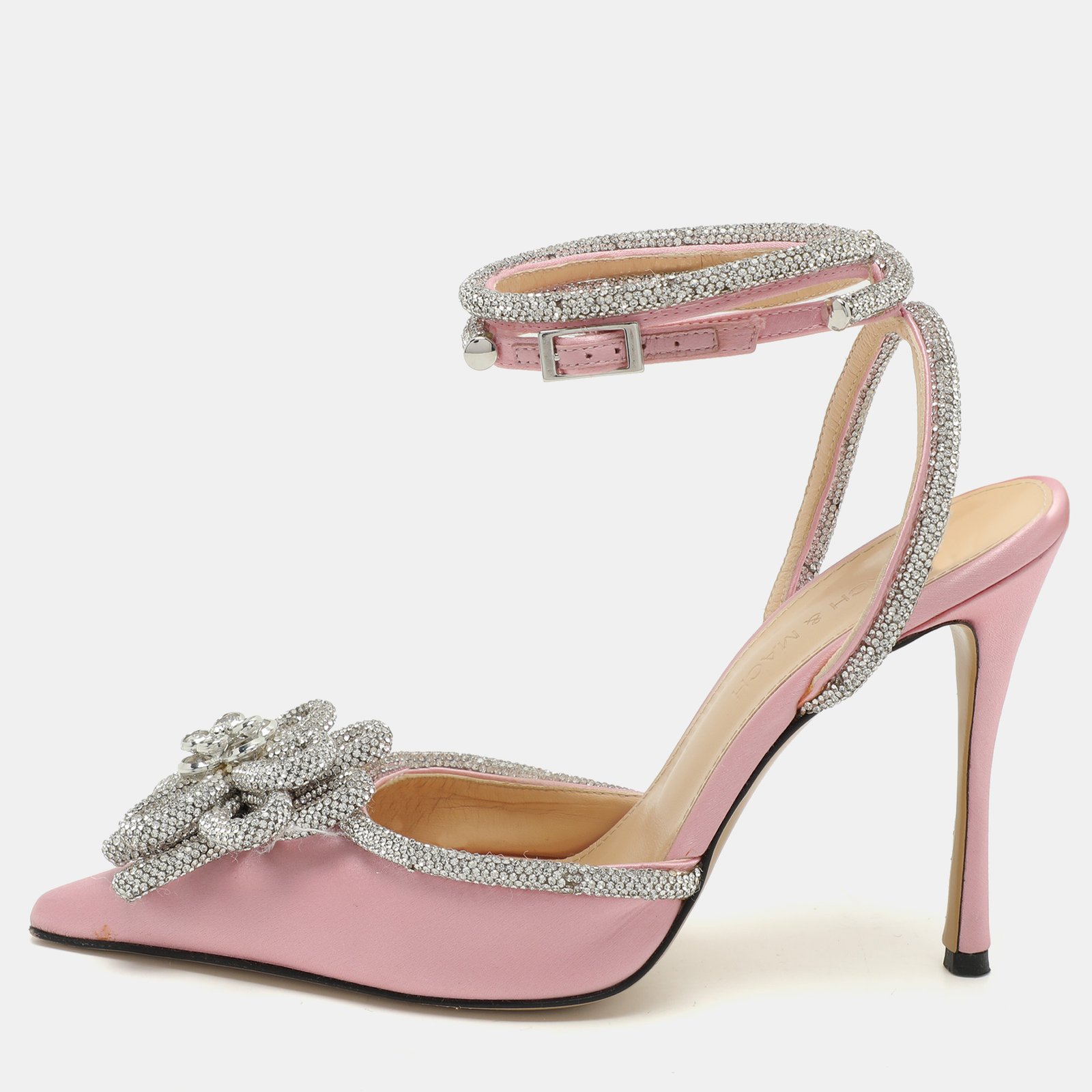 Mach & Mach Pink Satin Crystal Embellished Double Bow Pumps Size 37