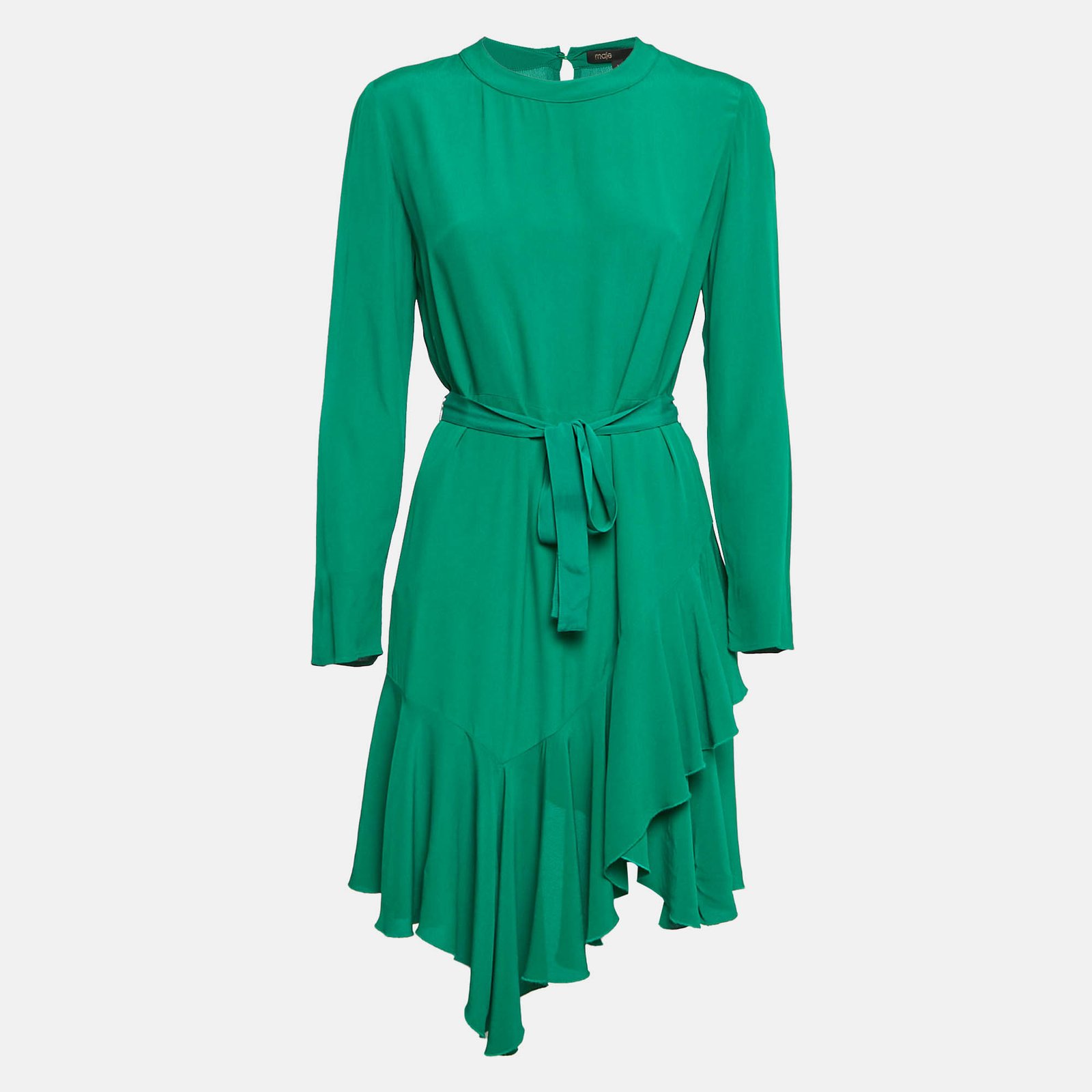 Maje Green Crepe Asymmetric Flared Short Dress S