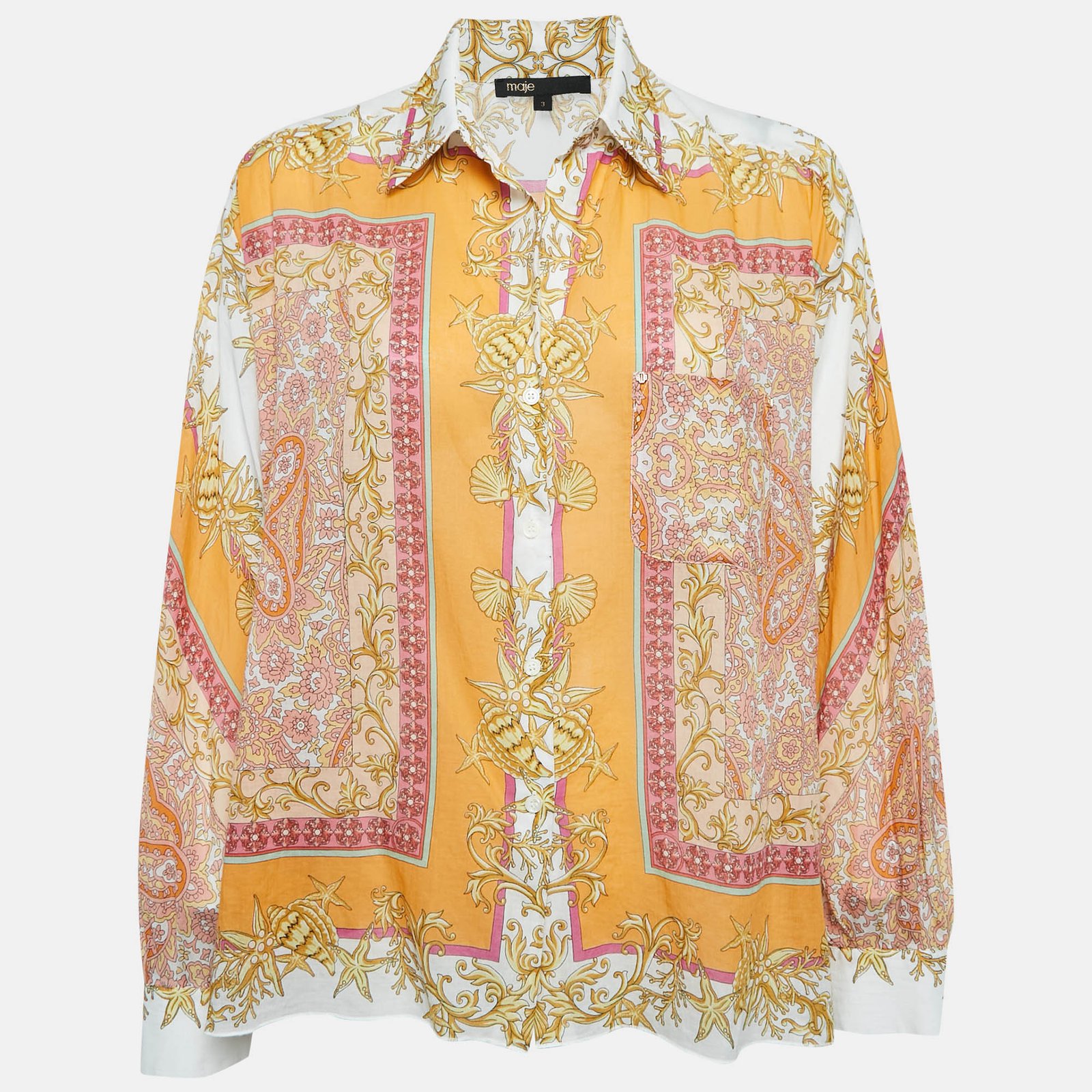 Maje Multicolor Scarf Print Cotton Shirt L