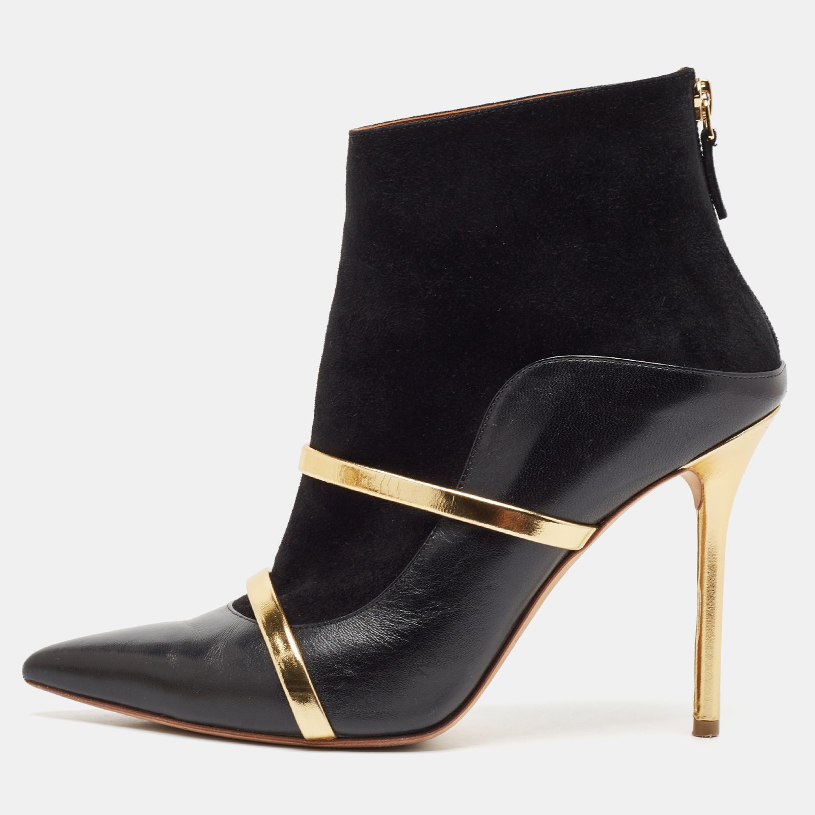 Malone Souliers Black/Gold Leather and Suede Madison Ankle Length Boots Size 39
