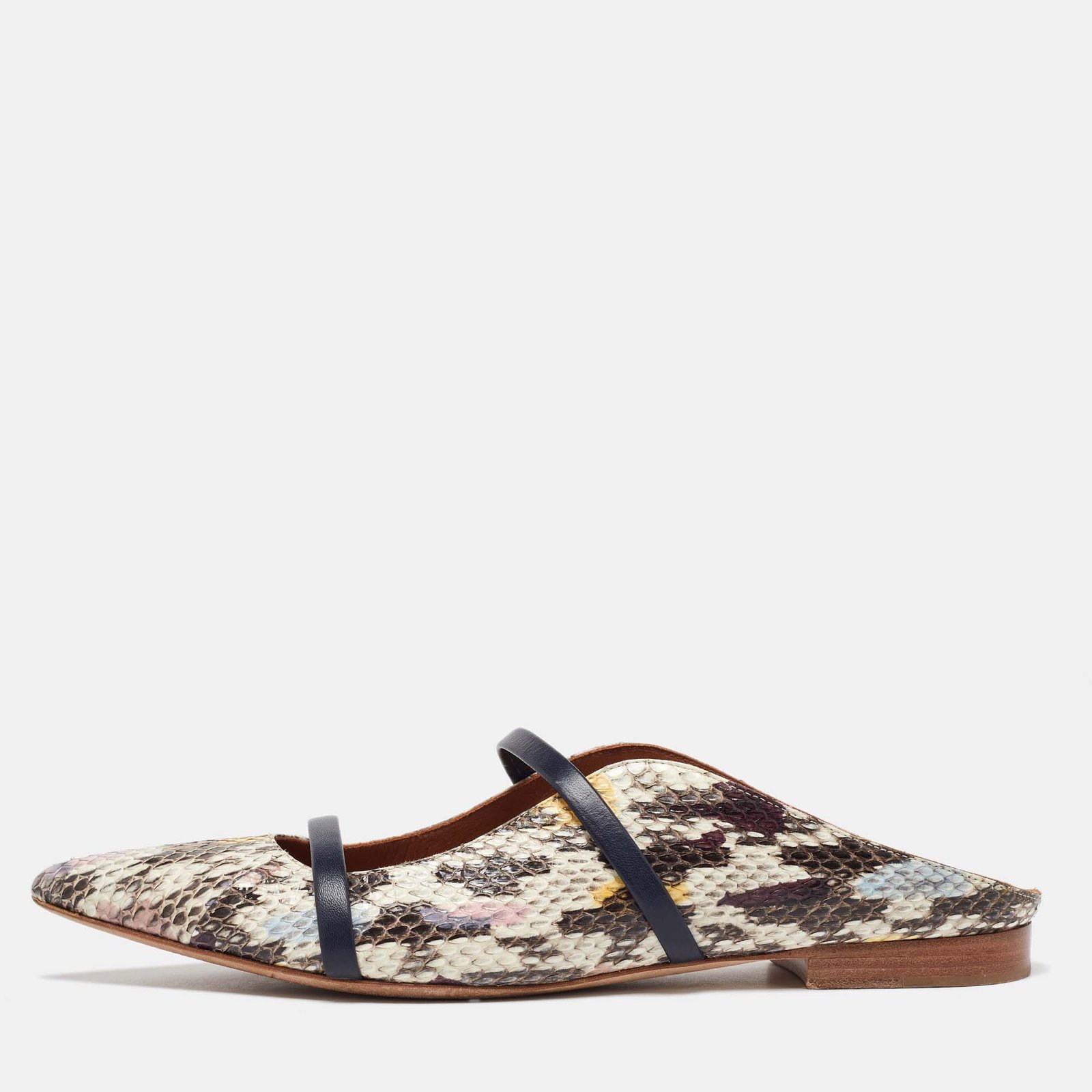 Malone Souliers Multicolor Python and Leather Maureen Flat Mules Size 38.5