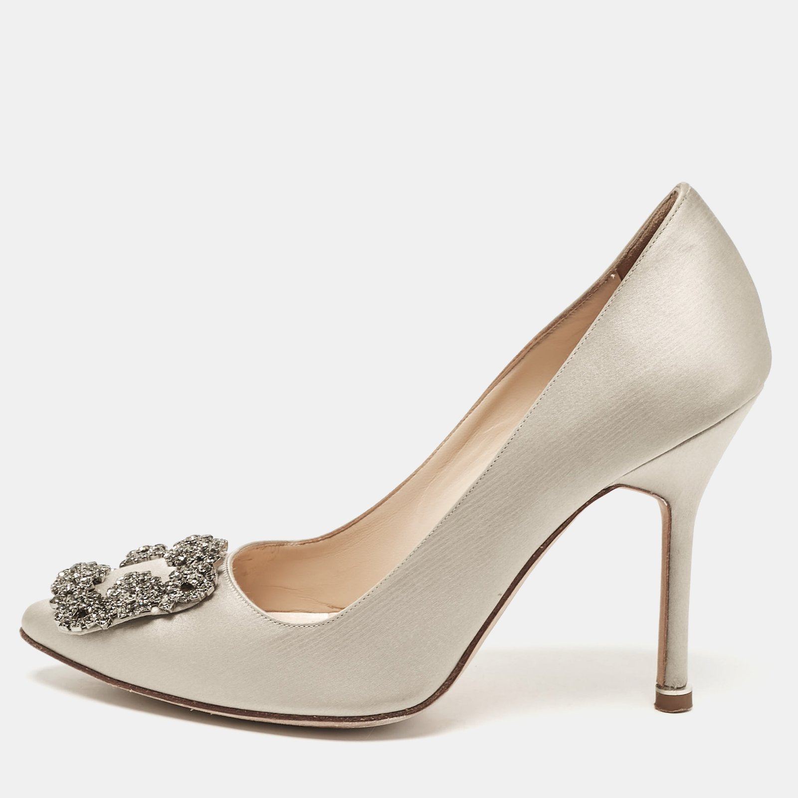 Manolo Blahnik Grey Satin Hangisi Pumps Size 36