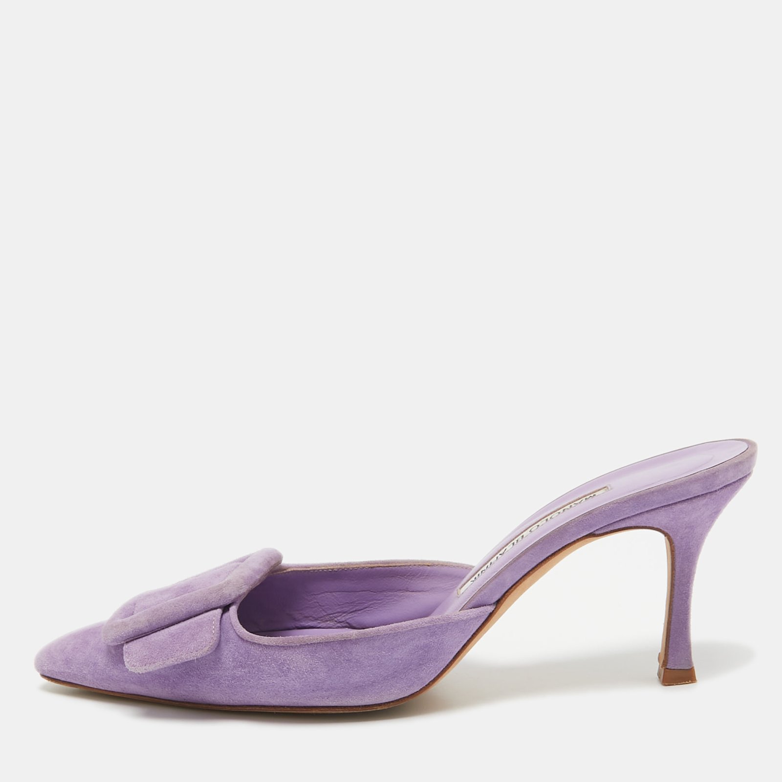 Manolo Blahnik Lilac Suede Maysale Mules Size 37.5