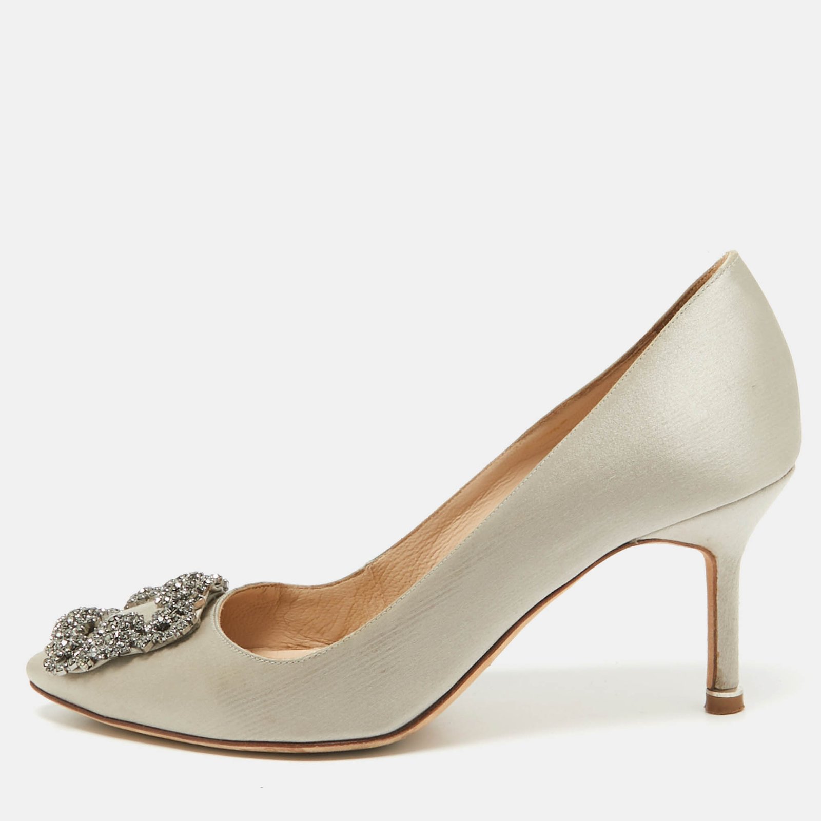 Manolo Blahnik Grey Satin Hangisi Pumps Size 37