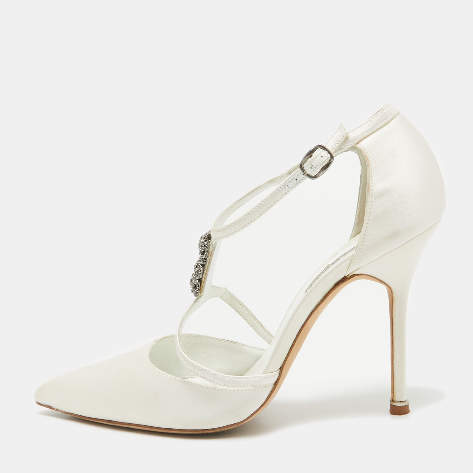 Manolo Blahnik White Satin Strappy D'orsay Pumps Size 40
