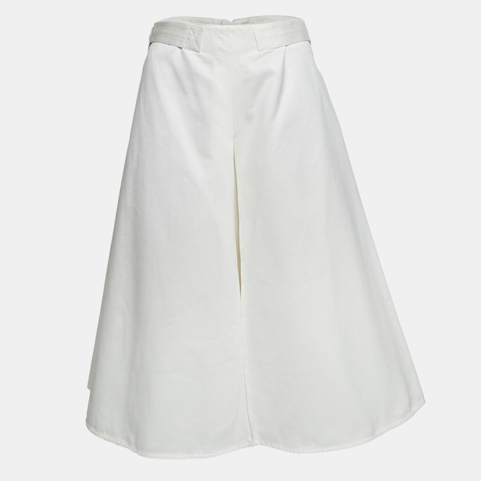 Marni White Cotton Inverted Pleat Midi Skirt M