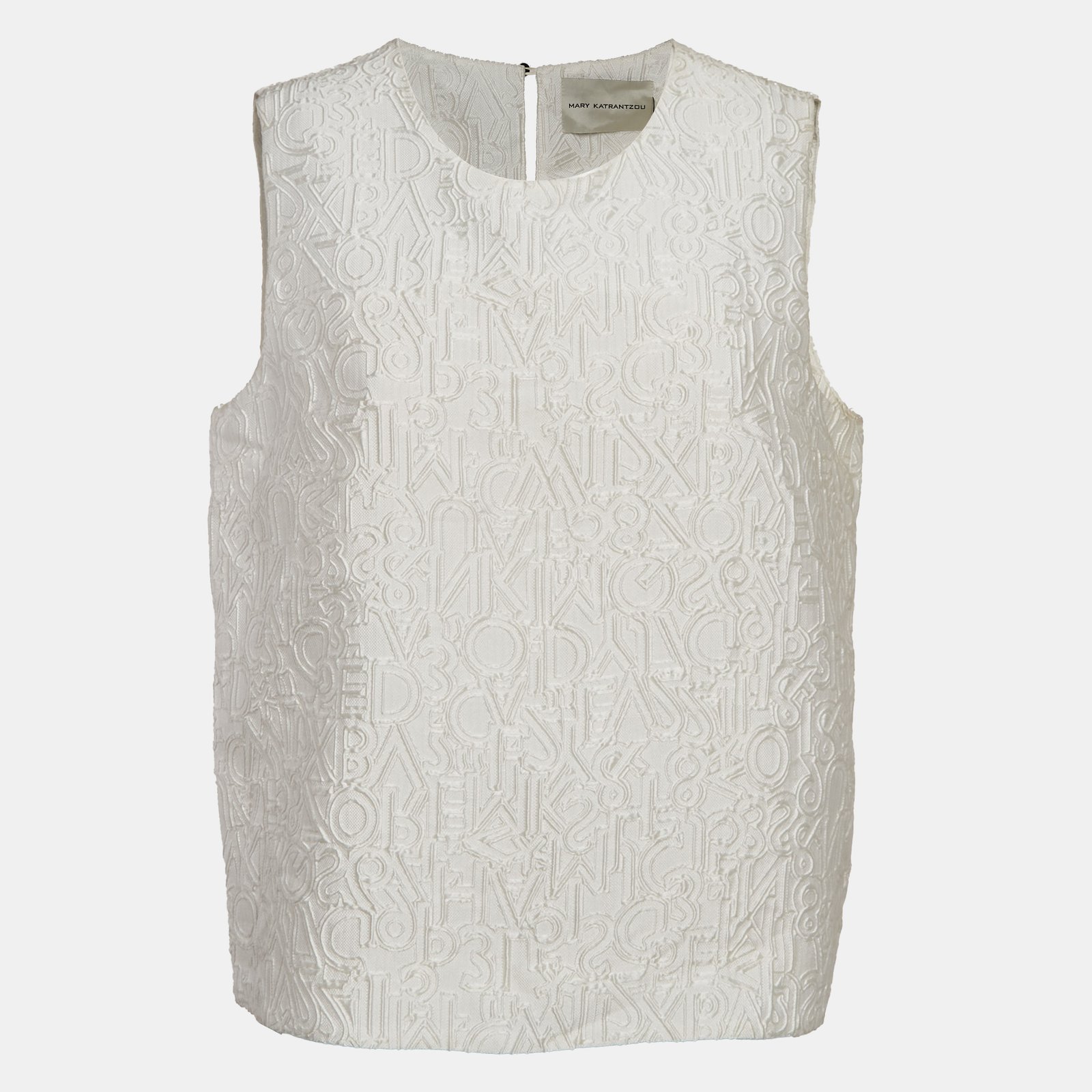 Mary Katrantzou Off-White Alphabet Jacquard Crepe Sleeveless Top L