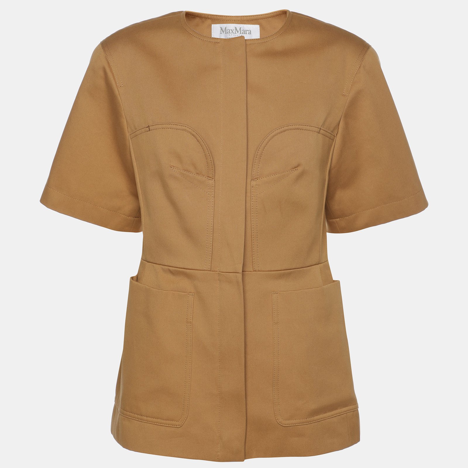 Max Mara Brown Cotton Front Zip Half Sleeve Jacket M