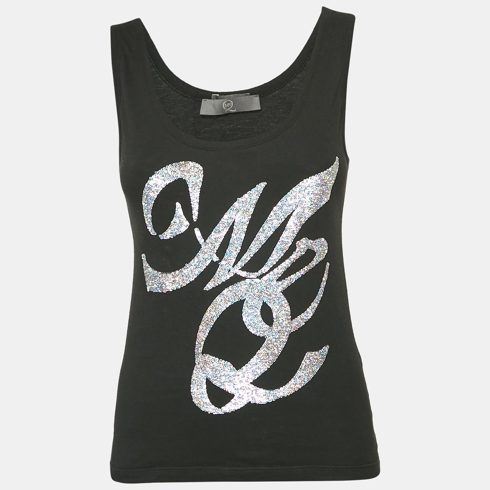 McQ by Alexander McQueen Black Logo Sequin Jersey Tank Top S