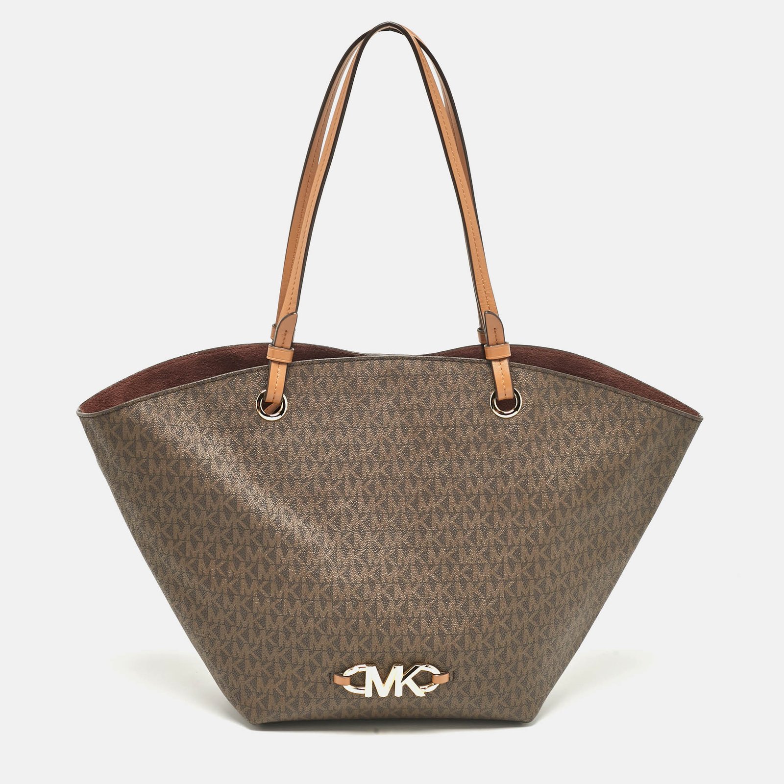 Michael Kors Dark Brown Signature Coated Canvas and Leather Izzy Tote