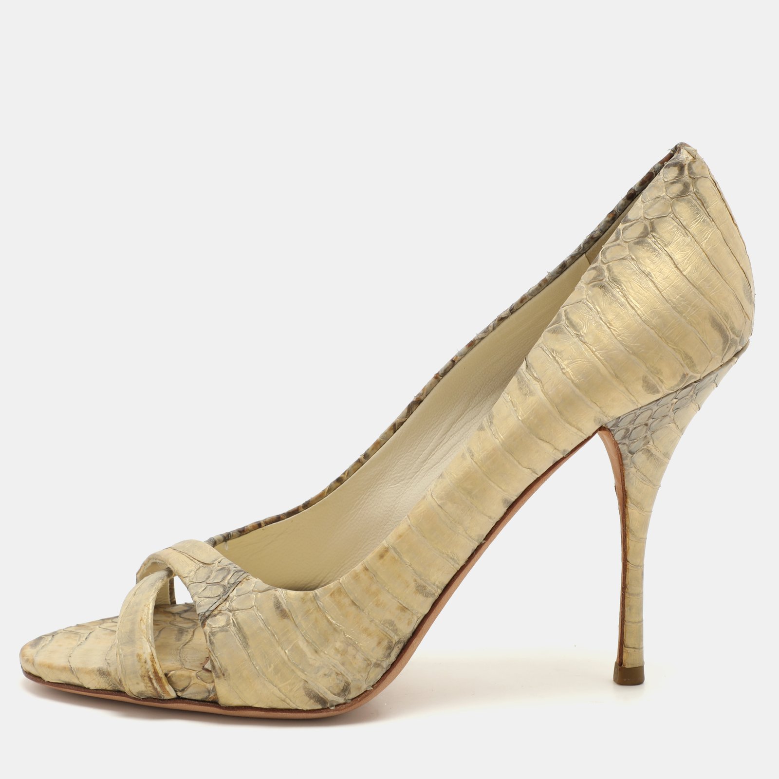 Miu Miu Multicolor Snakeskin Leather Peep Toe Pumps Size 37
