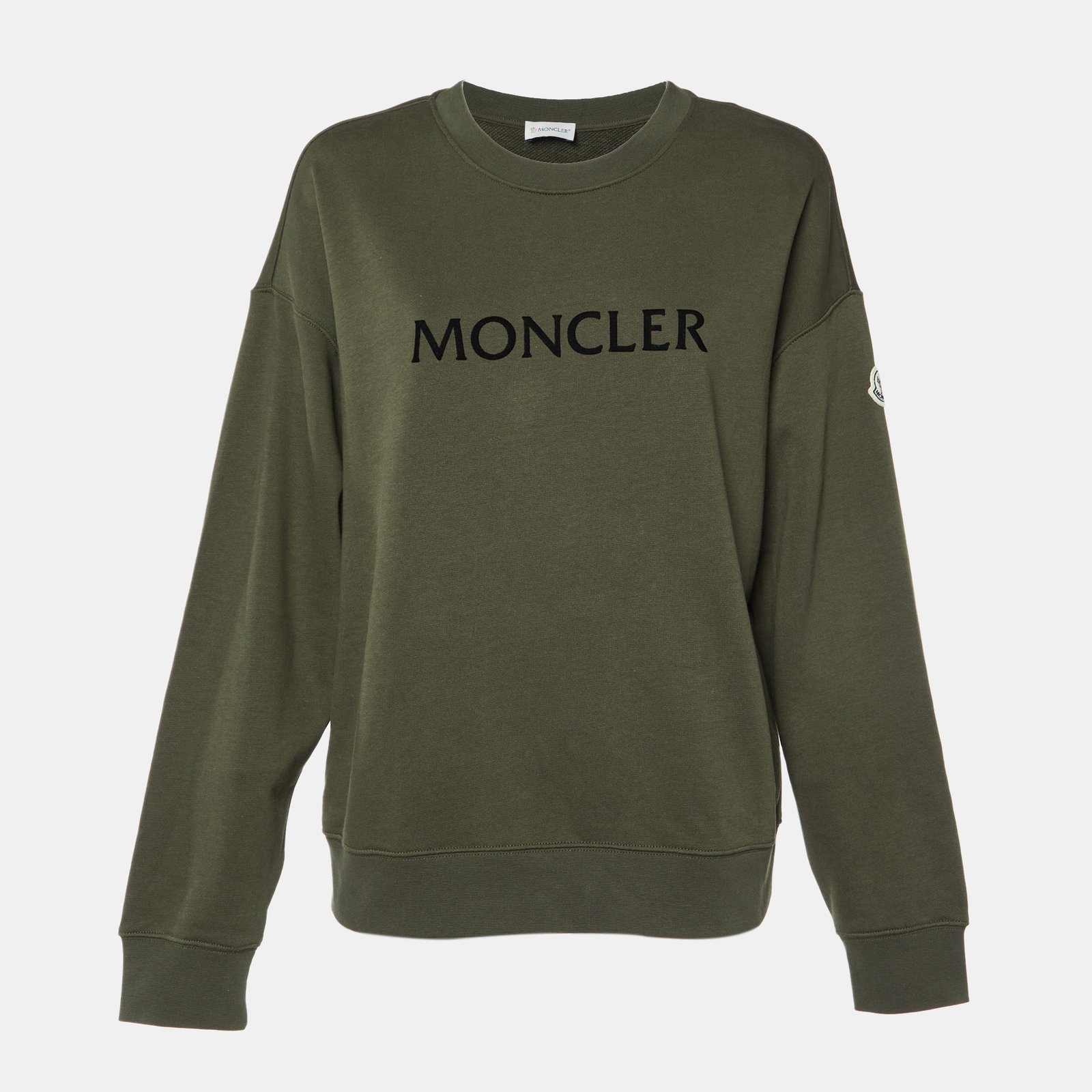 Moncler Green Logo Print Cotton Knit Sweatshirt L