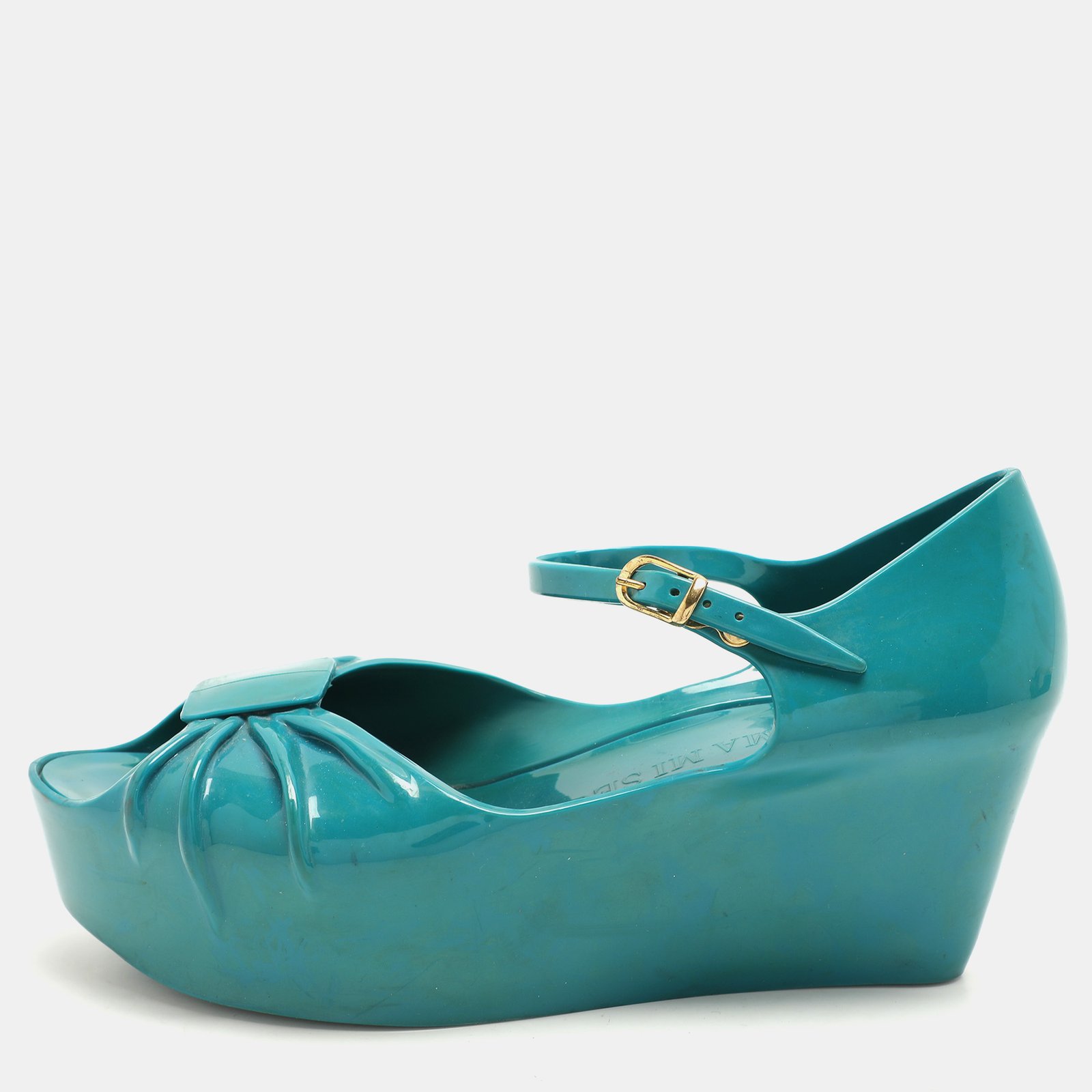 Moschino x Kartell Blue Rubber Jelly Super Bow Wedge Sandals Size 40