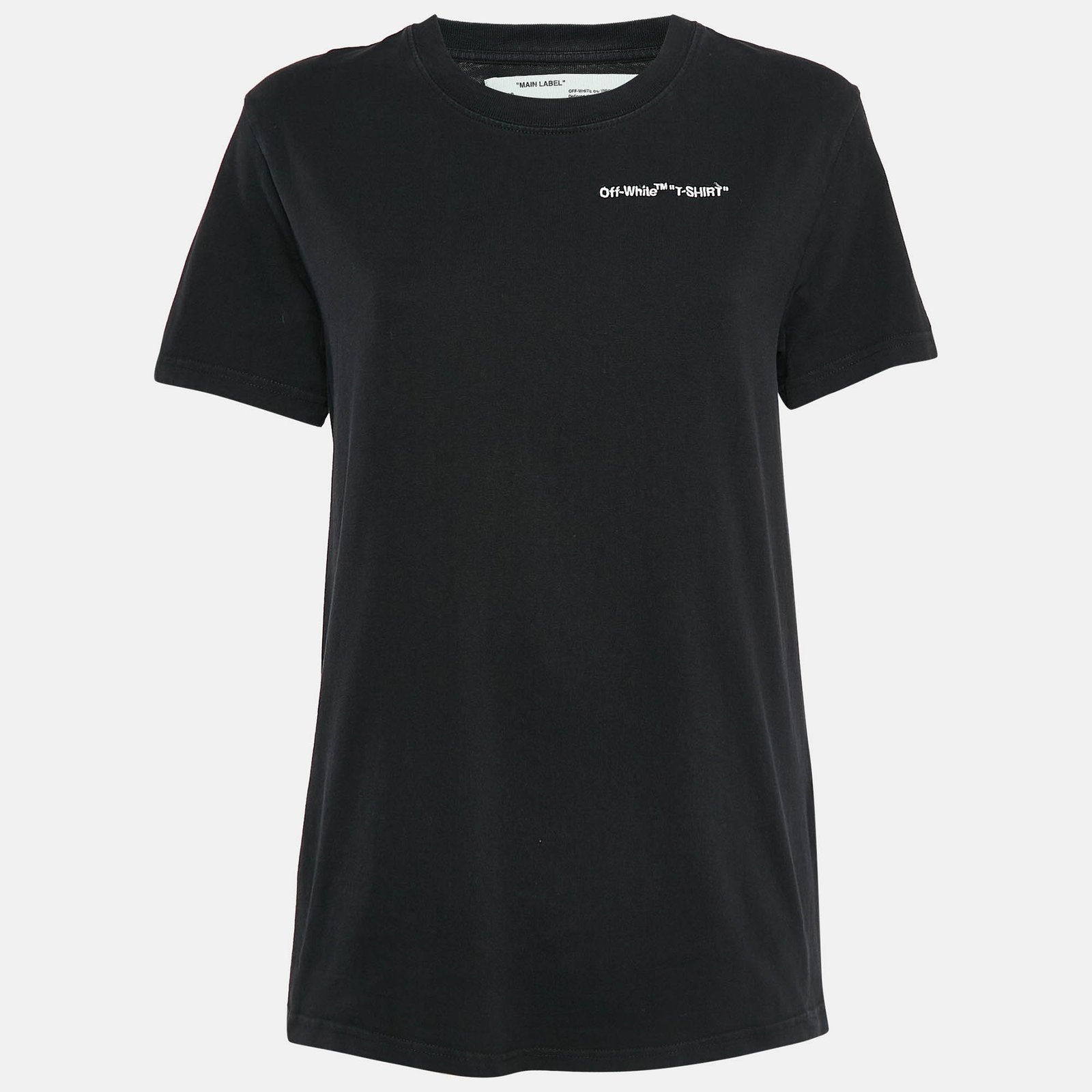 Off-White Black Logo Embroidered Jersey Crew Neck T-Shirt S