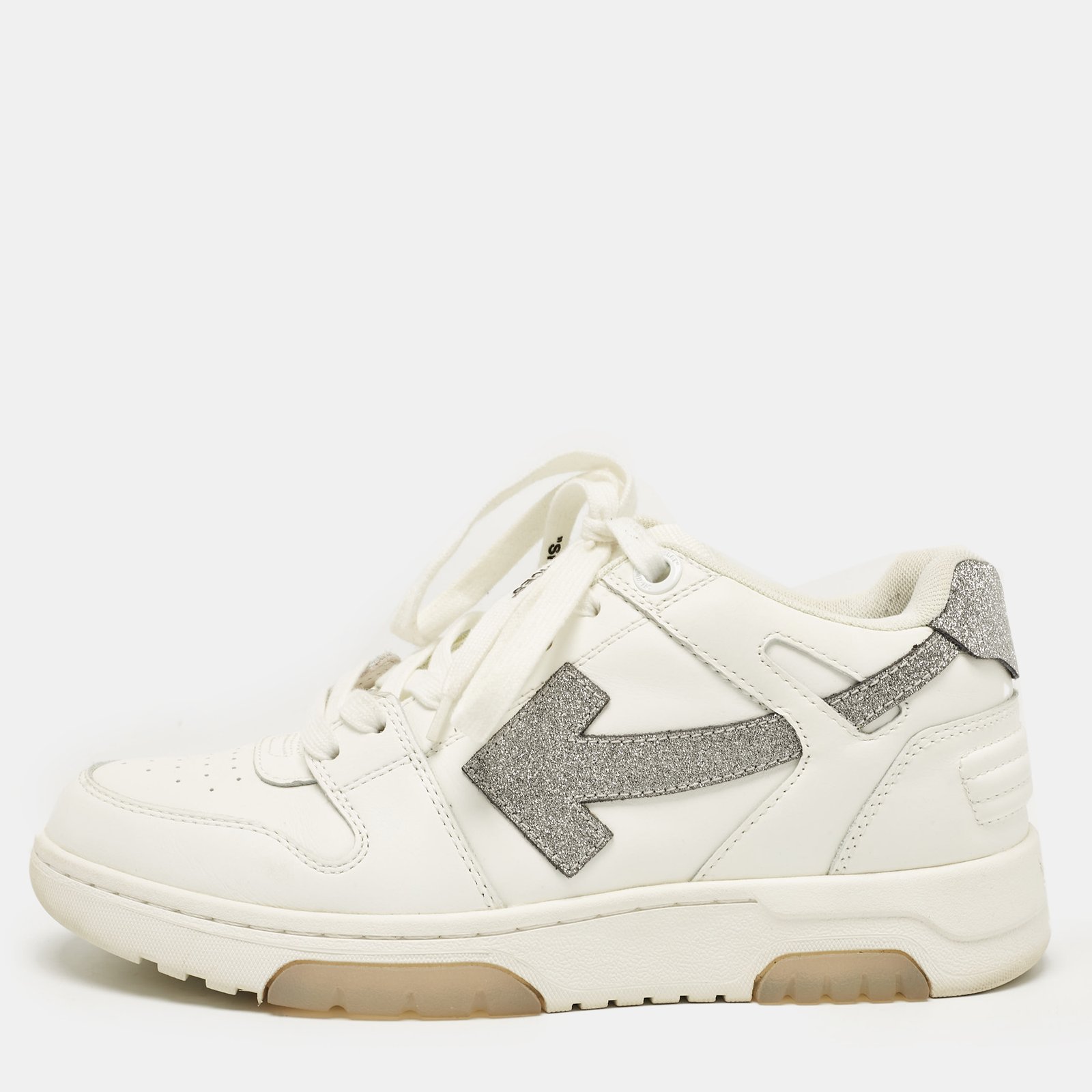 Off-White White Glitter Leather Out Of Office Lace Up Sneakers Size 39