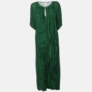 Oscar de la Renta Green Knit Silk Kaftan Dress S
