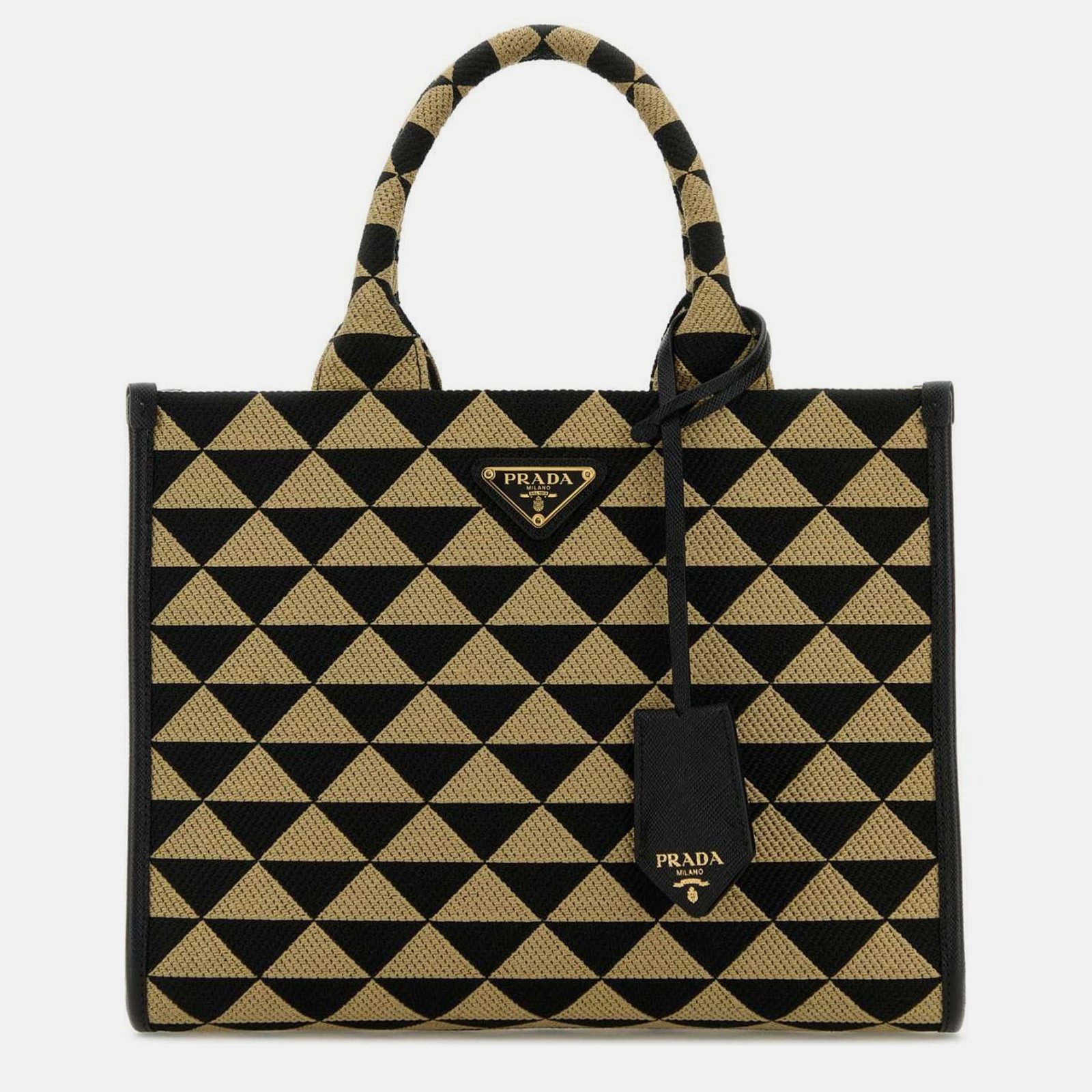 Prada Black Embroidered Fabric Small Symbole Shopping Tote Bag
