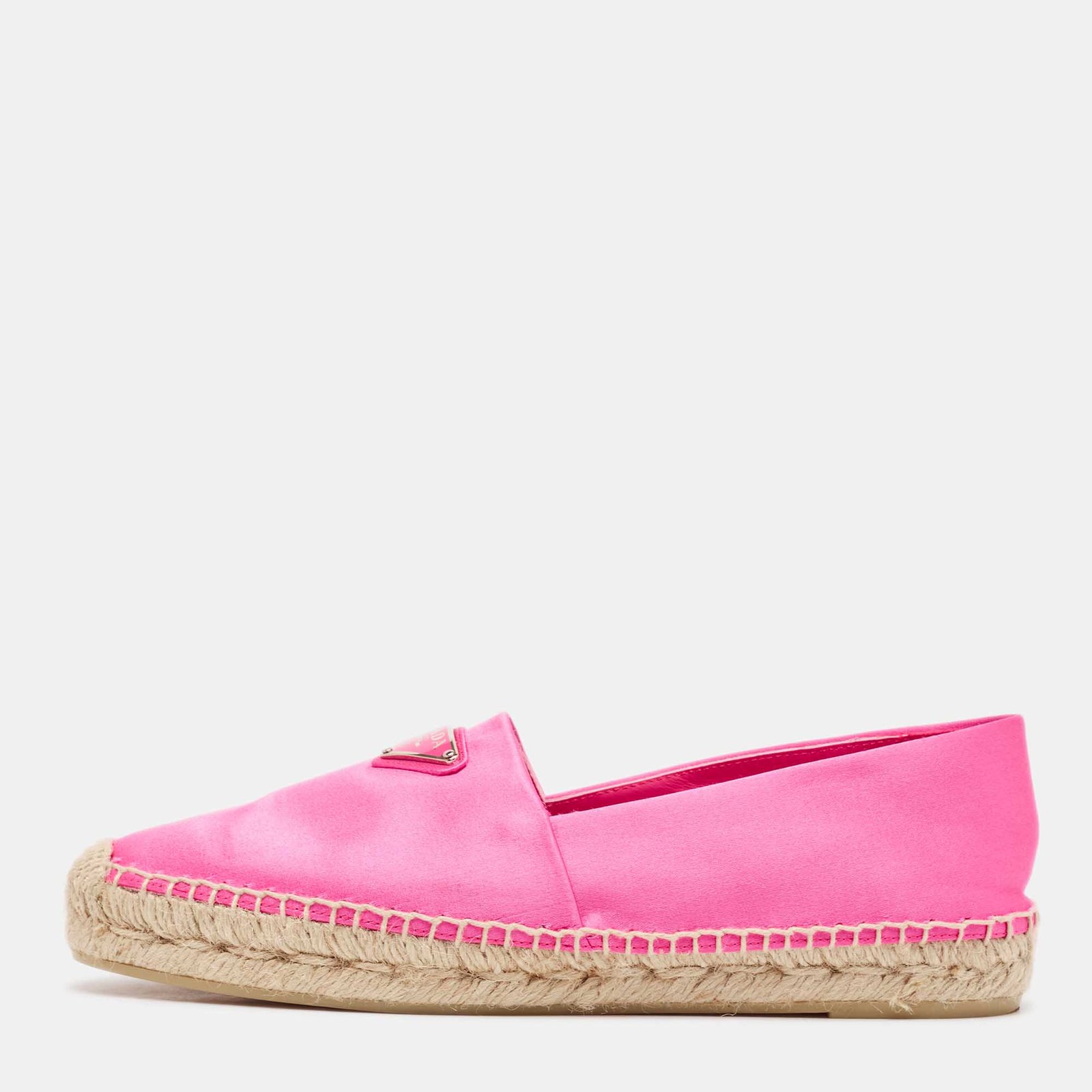Prada Pink Satin Logo Plaque Espadrille Flats Size 38
