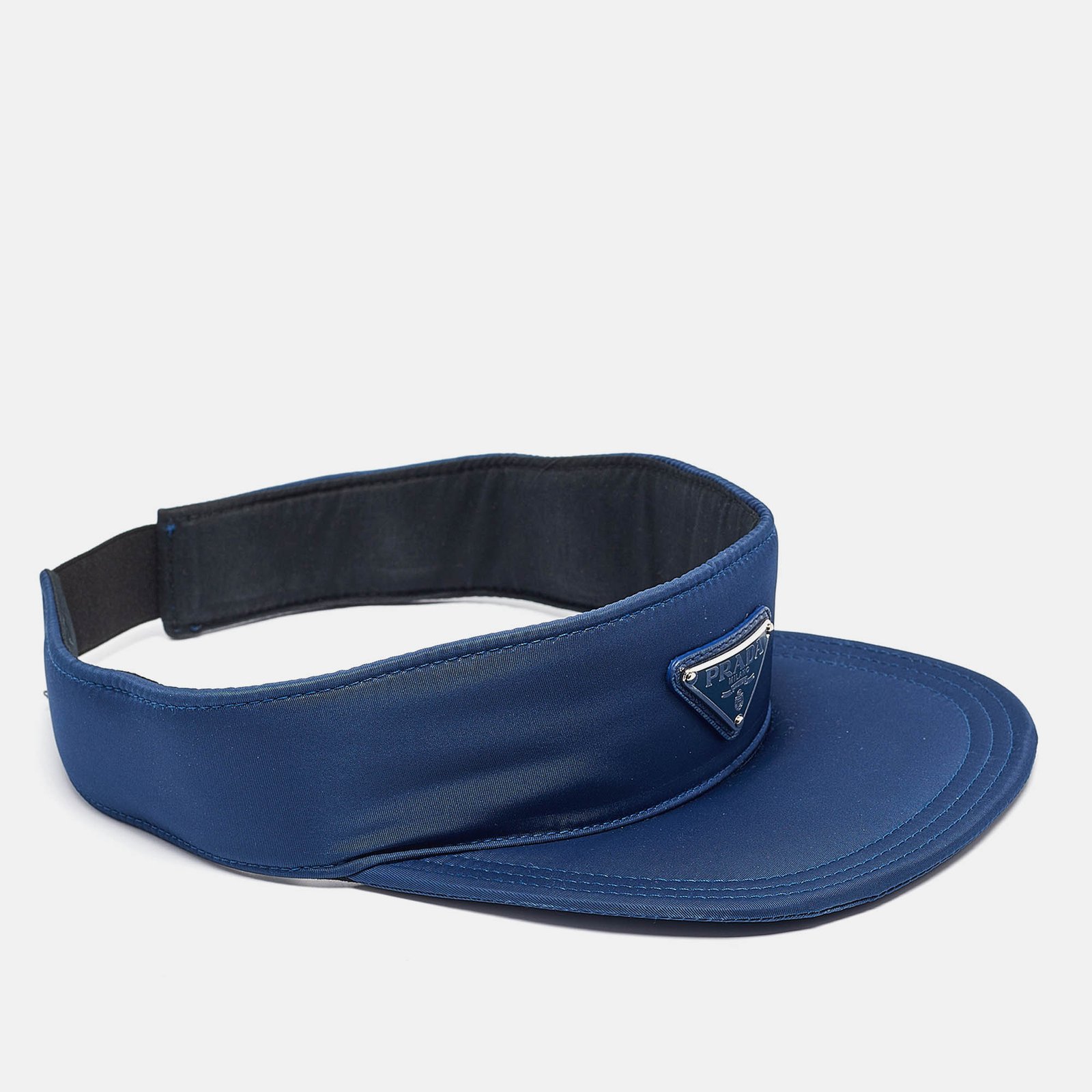 Prada Blue Enameled Metal Triangle Logo Nylon Visor M