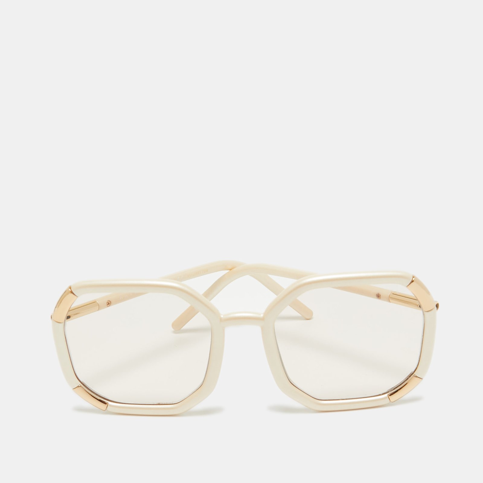 Prada Cream SPR20X Geometric Frame Oversized Sunglasses