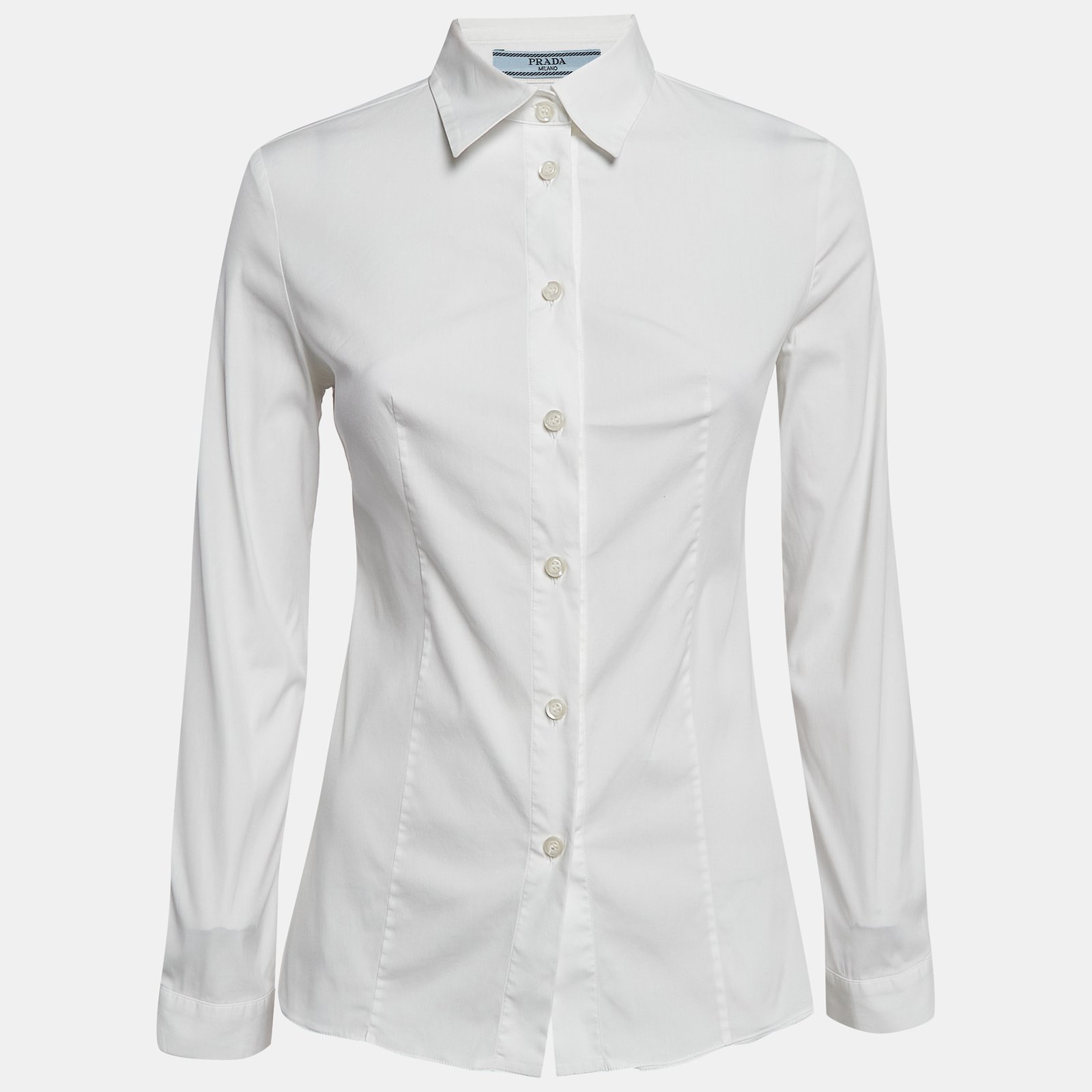 Prada White Stretch Cotton Full Sleeve Shirt S