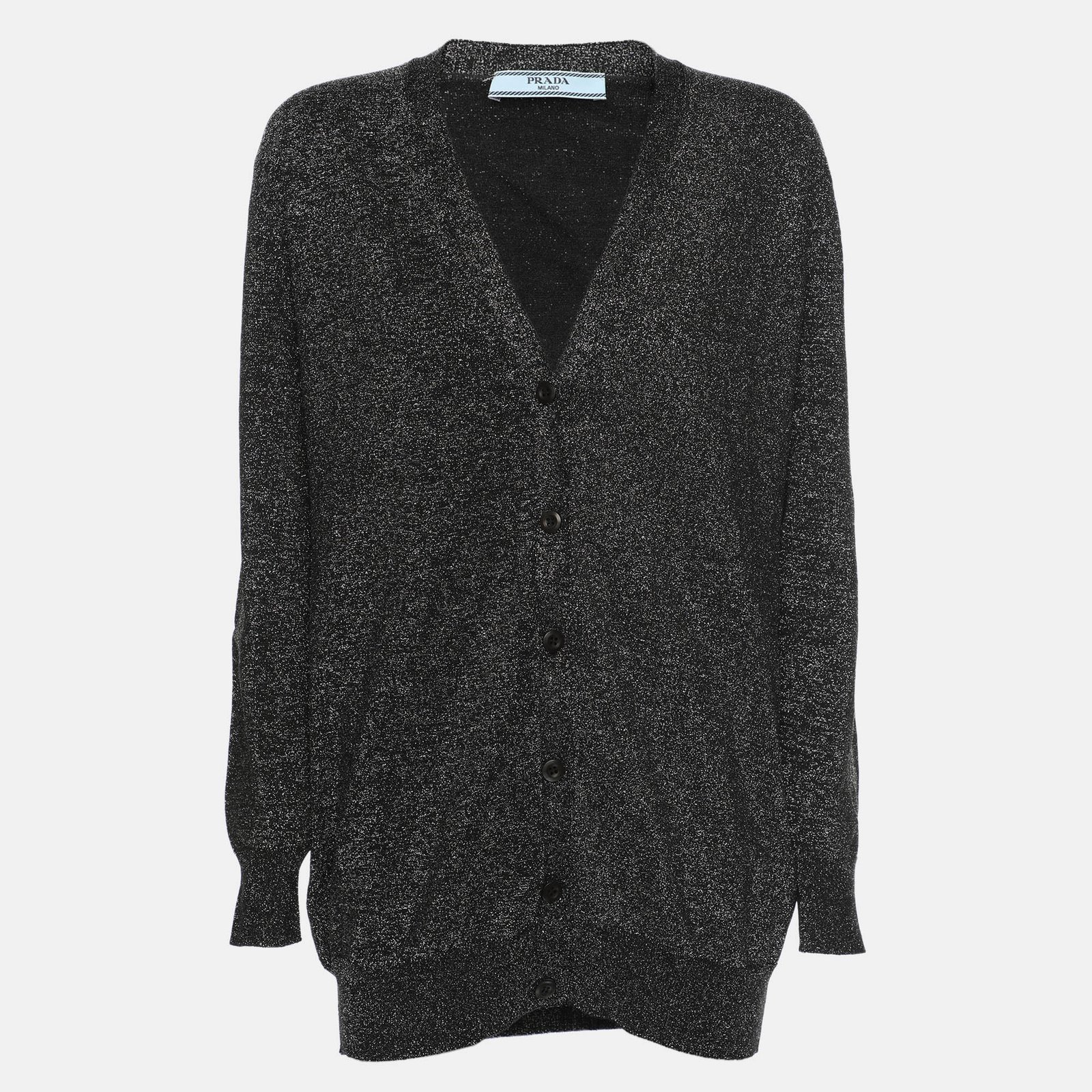 Prada Silver Shimmering Lurex Fabric Cardigan M