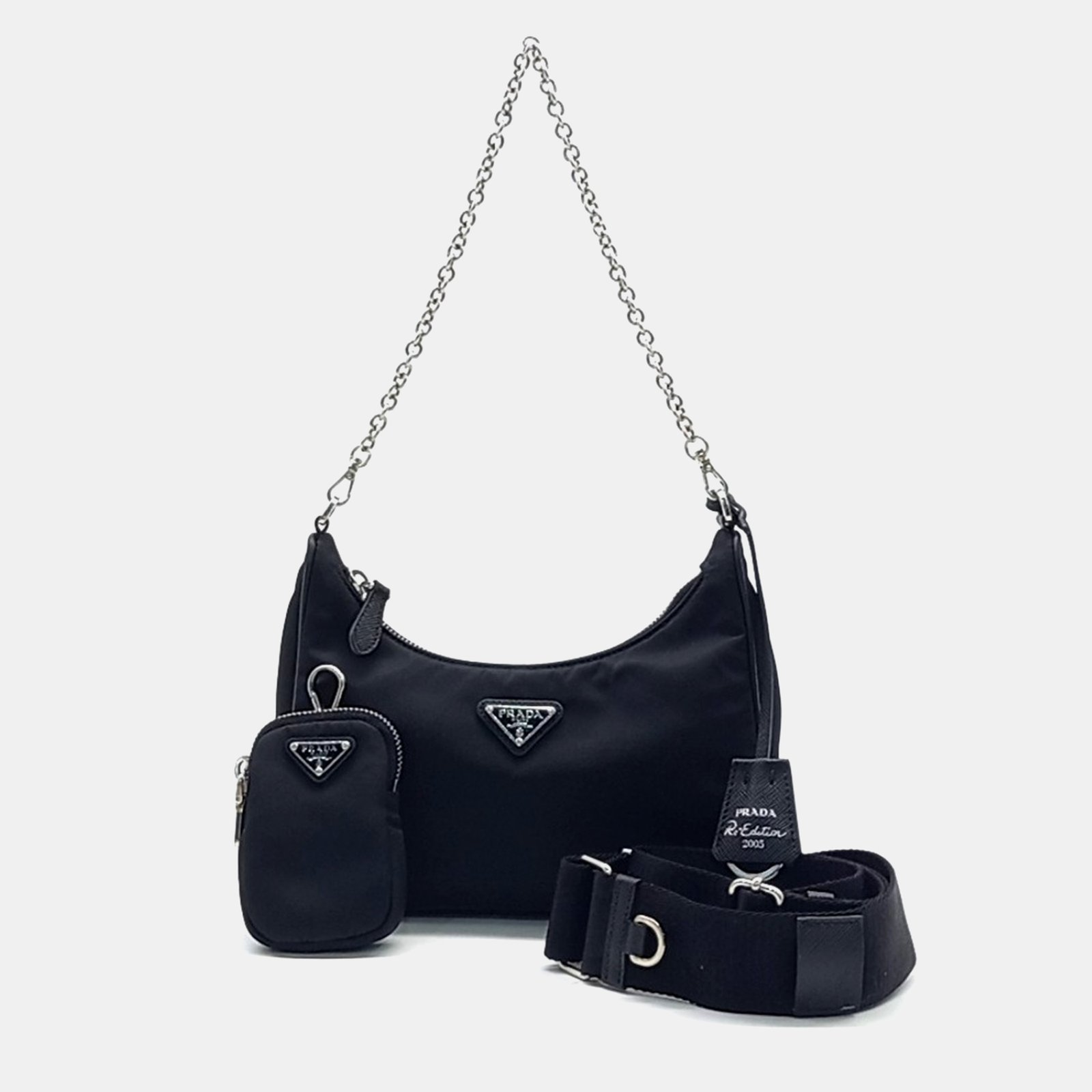 Prada Re-Nylon Tesuto Chain Strap Hobo Bag