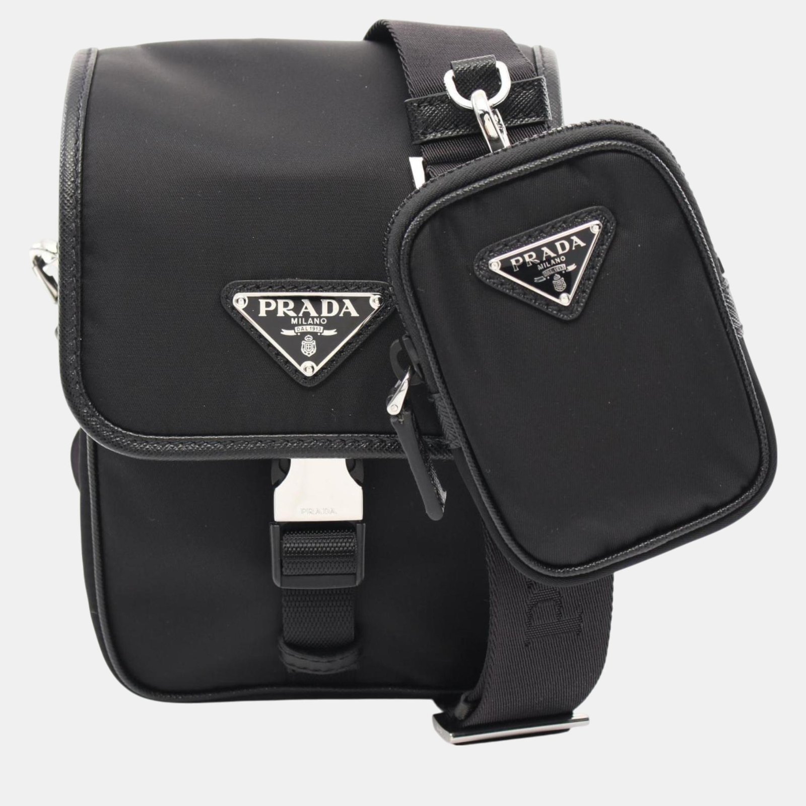 Prada Re-Nylon Saffiano Leather Black Shoulder Bag