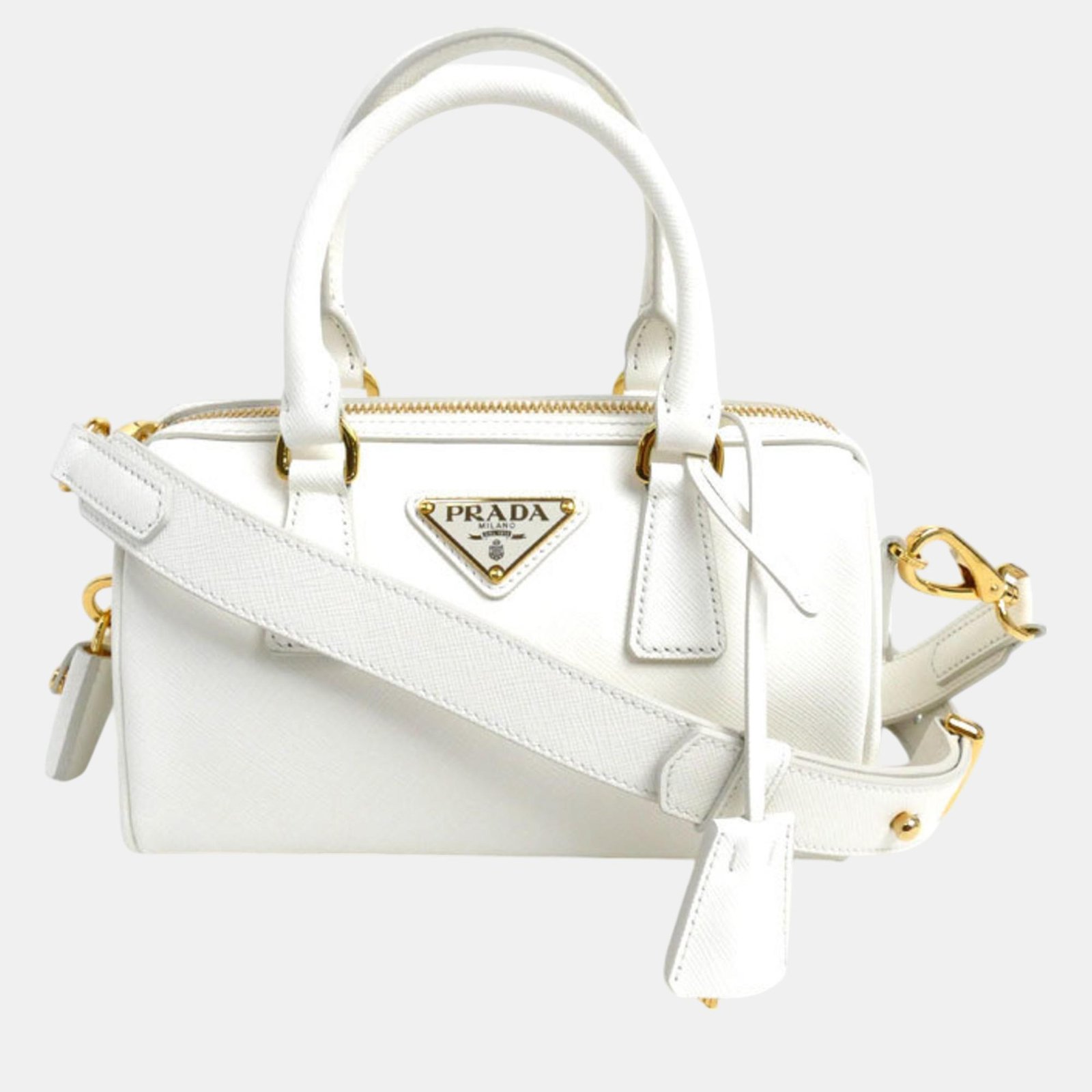 Prada Saffiano White Leather Shoulder Bag