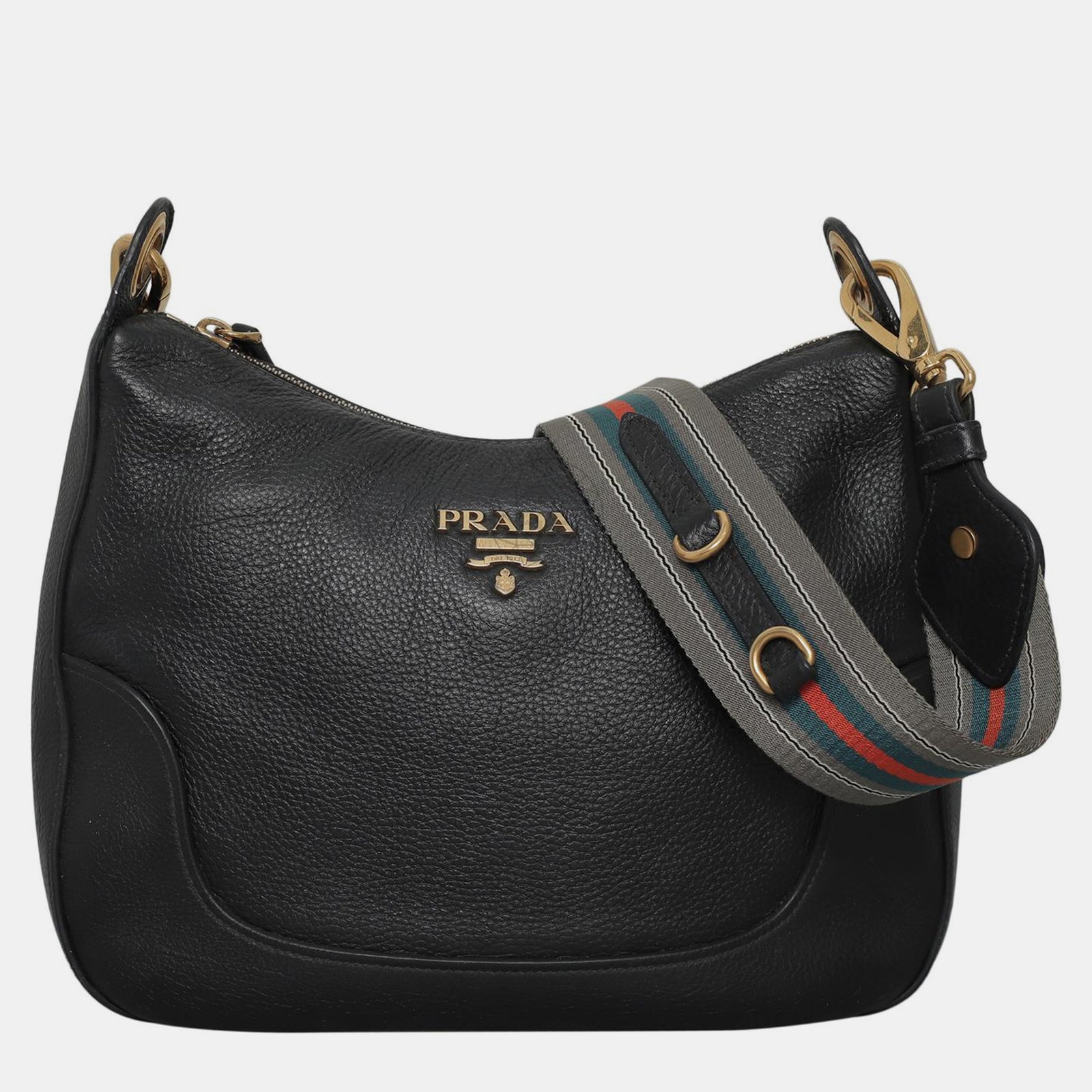 Prada Striped Strap Vittelo Daino Crossbody Bag