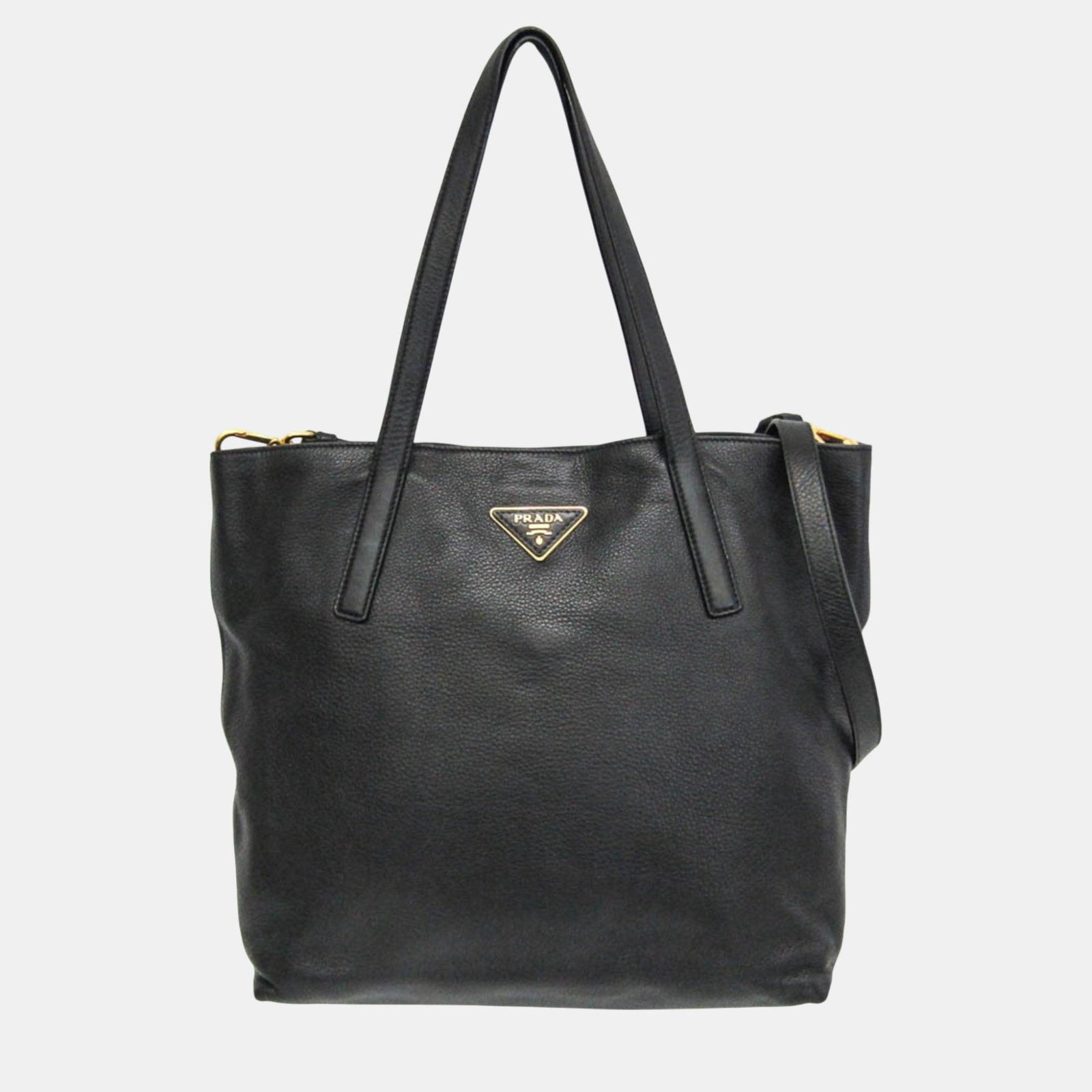 Prada Black Triangle Logo Leather Shoulder Bag