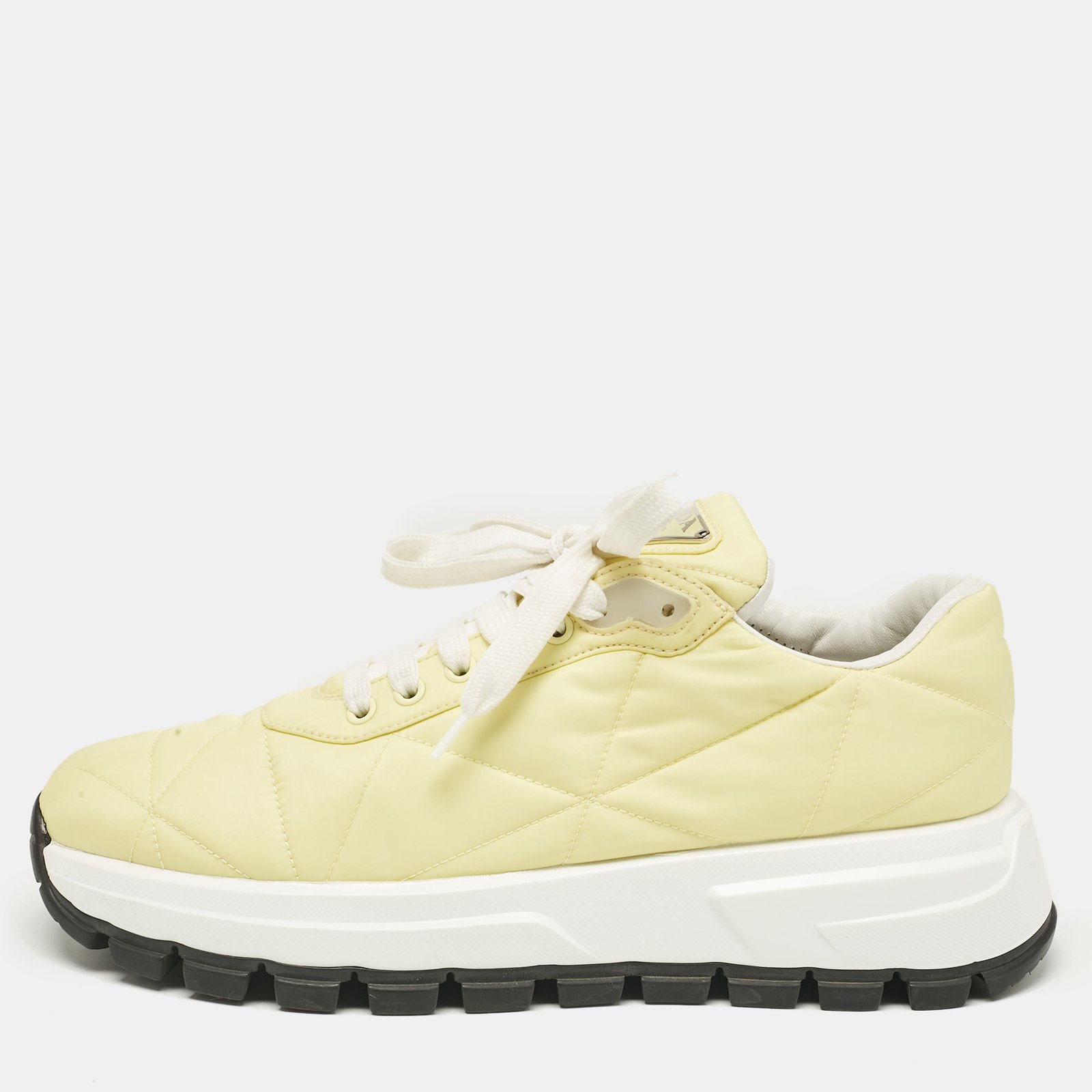 Prada Yellow Nylon Gabardine Low Top Sneakers 39.5