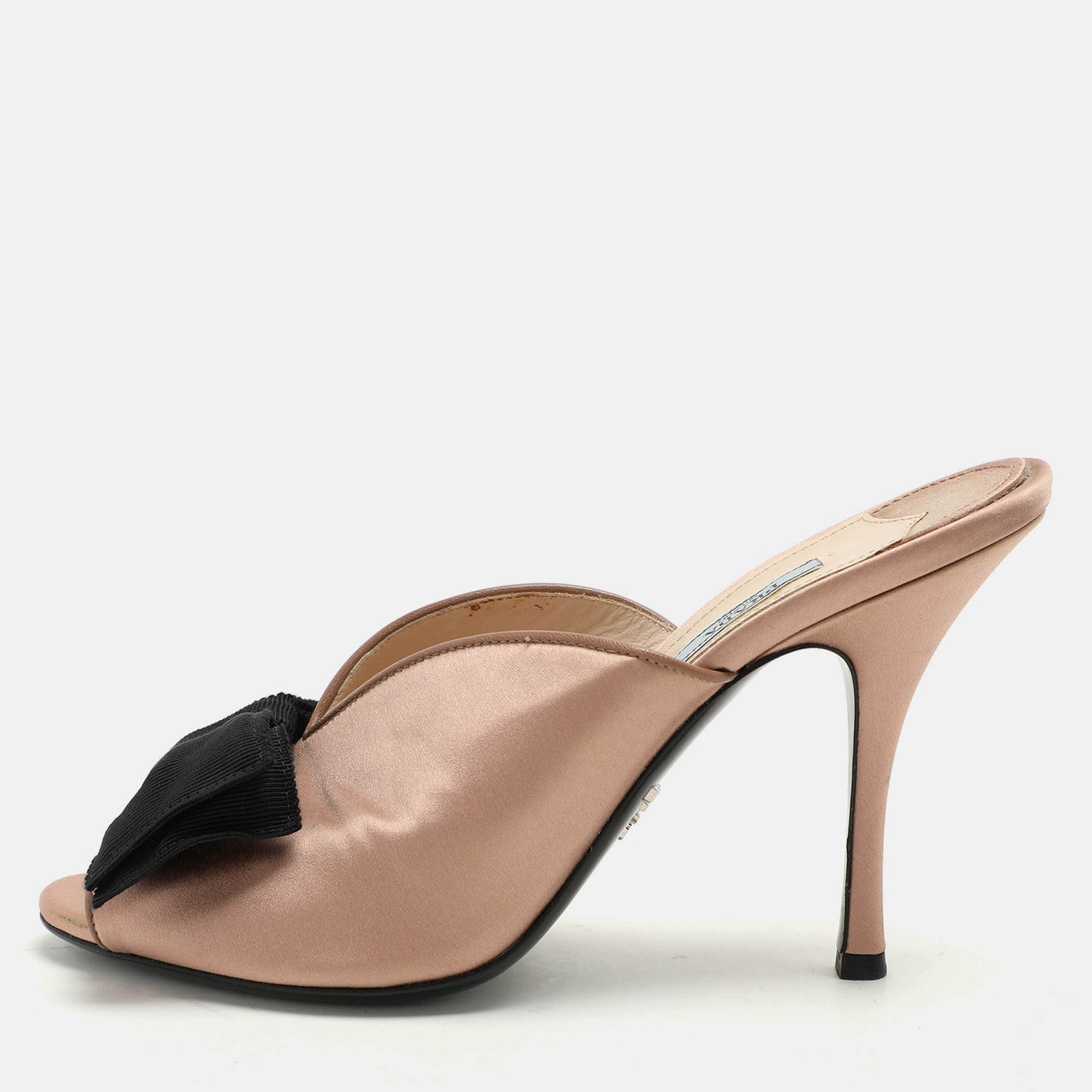 Prada Beige/Black Satin Bow Slide Sandals Size 39