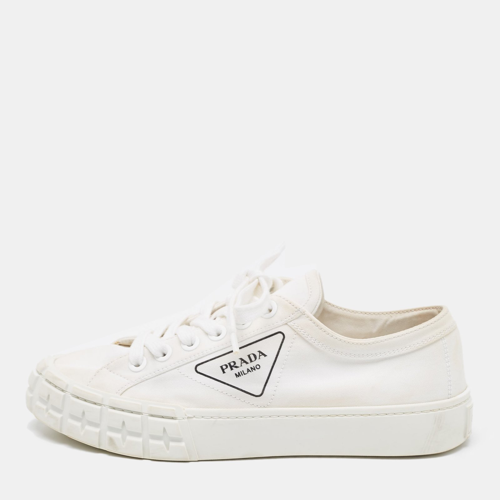 Prada White Canvas Double Wheel Platform Sneakers Size 40