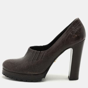 Prada Brown Leather Block Heel Pumps Size 38