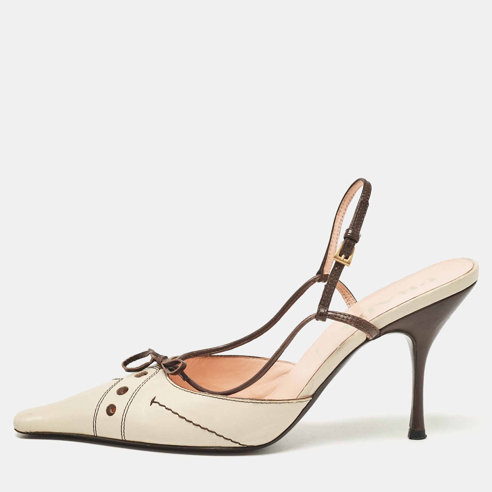 Prada Brown/Beige Leather Slingback Pumps Size 38.5