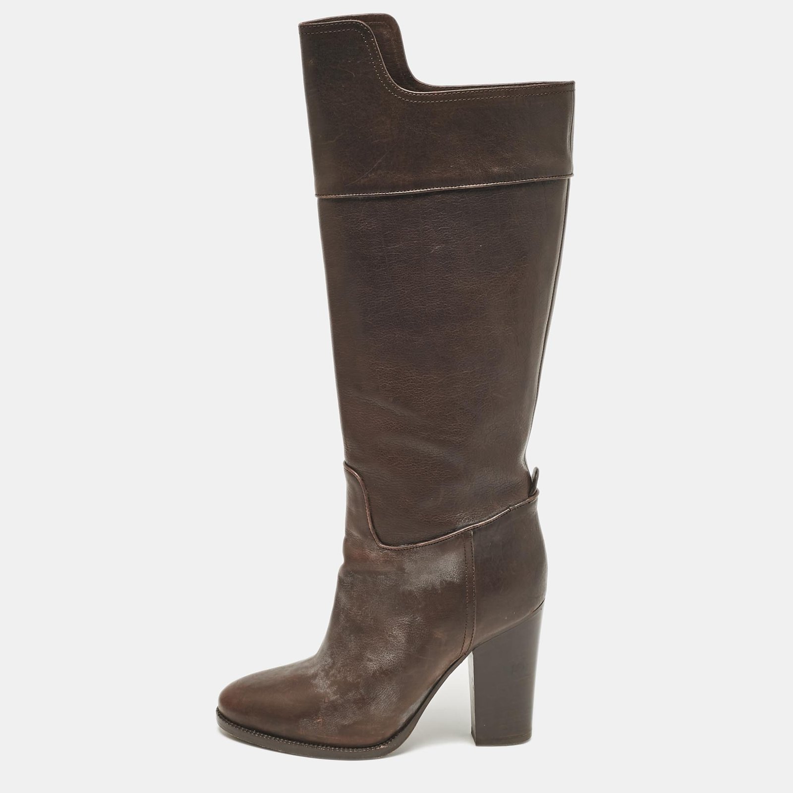 Ralph Lauren Collection Brown Leather Knee Length Boots Size 37.5