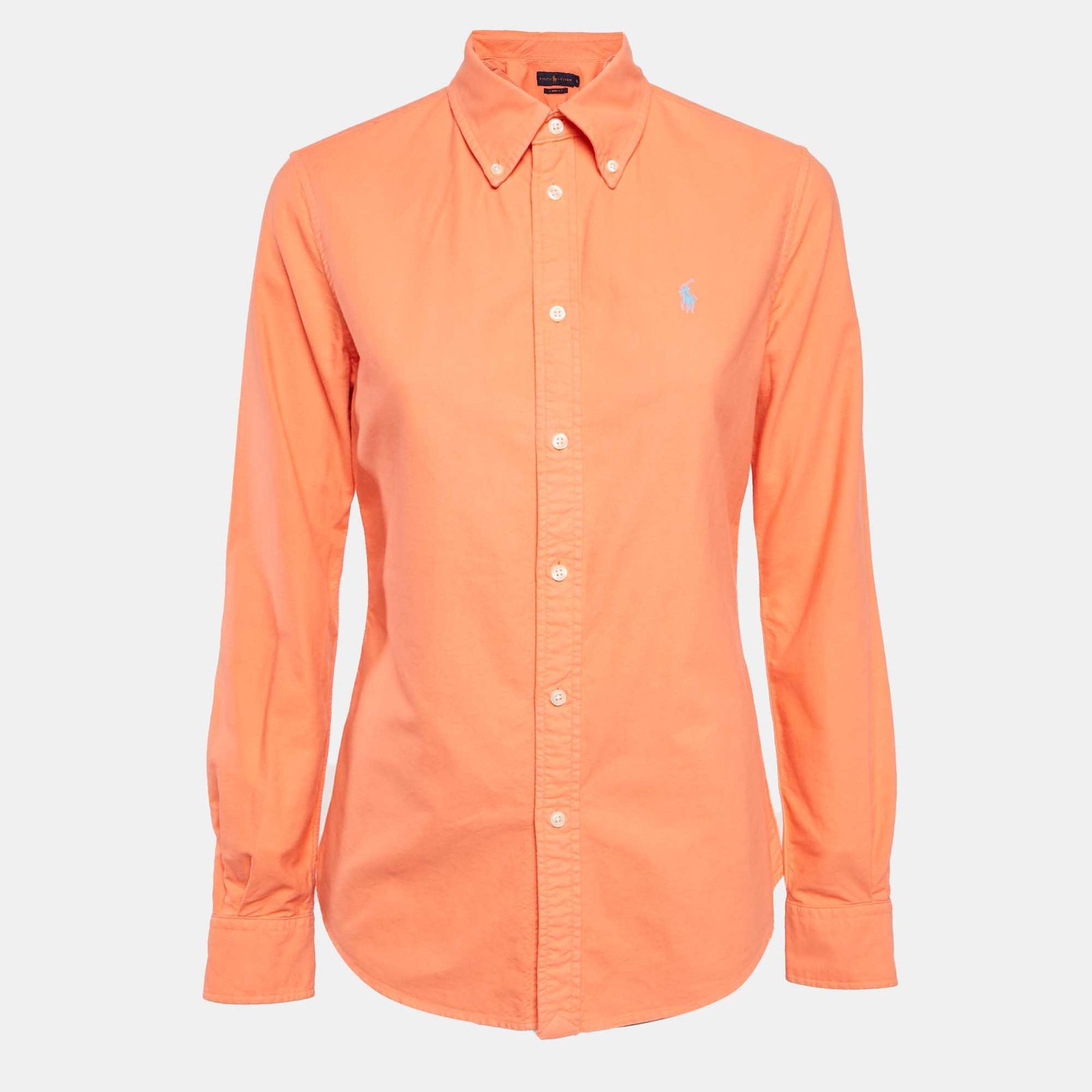Ralph Lauren Orange Logo Embroidered Cotton Custom Fit Shirt S