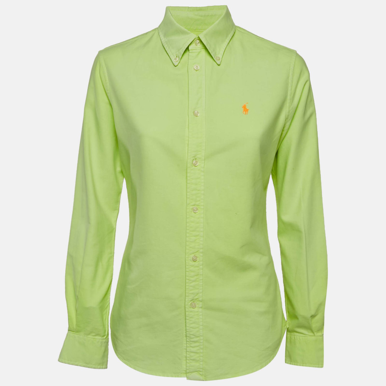 Ralph Lauren Neon Green Logo Embroidered Custom Fit Shirt S