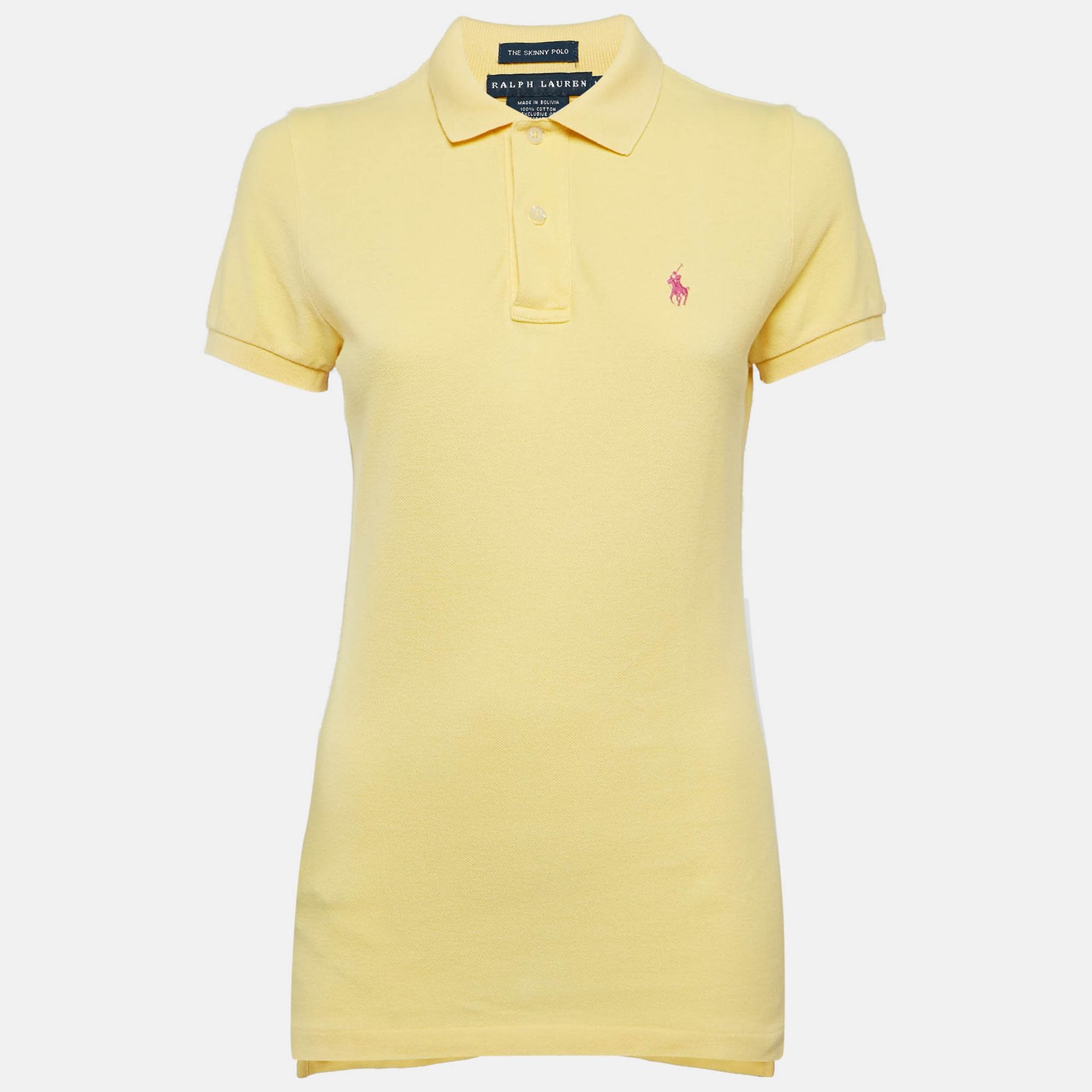 Ralph Lauren Yellow Logo Embroidered Cotton Skinny Polo T-Shirt M