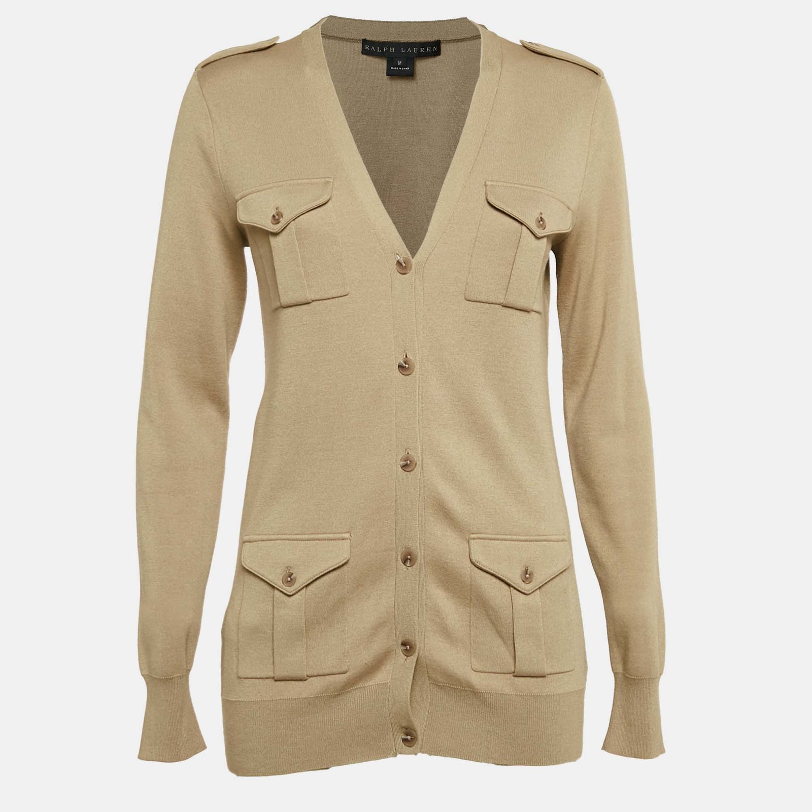 Ralph Lauren Beige Wool Blend Button Front Cardigan M