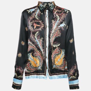 Roberto Cavalli Vintage Black Printed Silk Full Sleeve Shirt M
