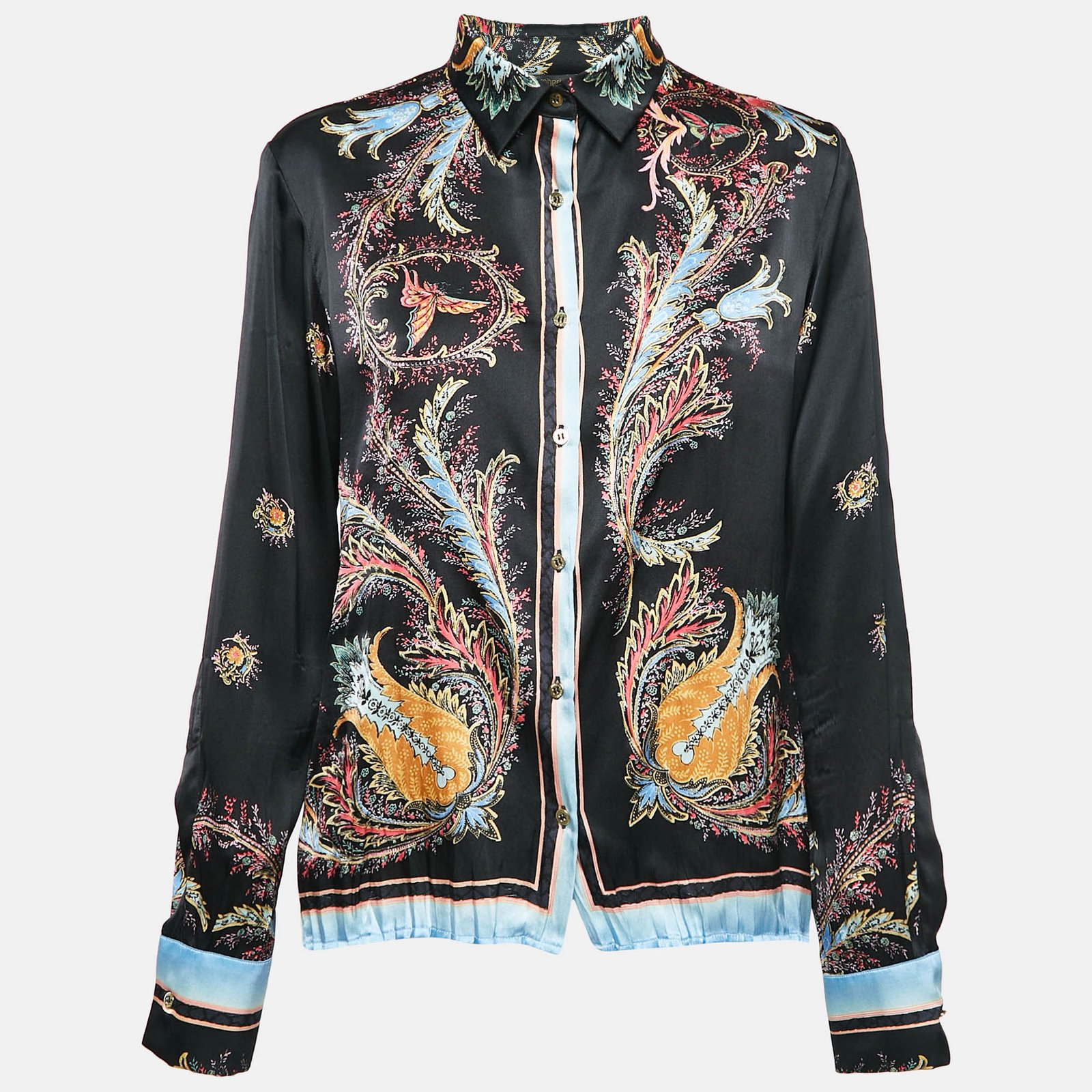 Roberto Cavalli Vintage Black Printed Silk Full Sleeve Shirt M