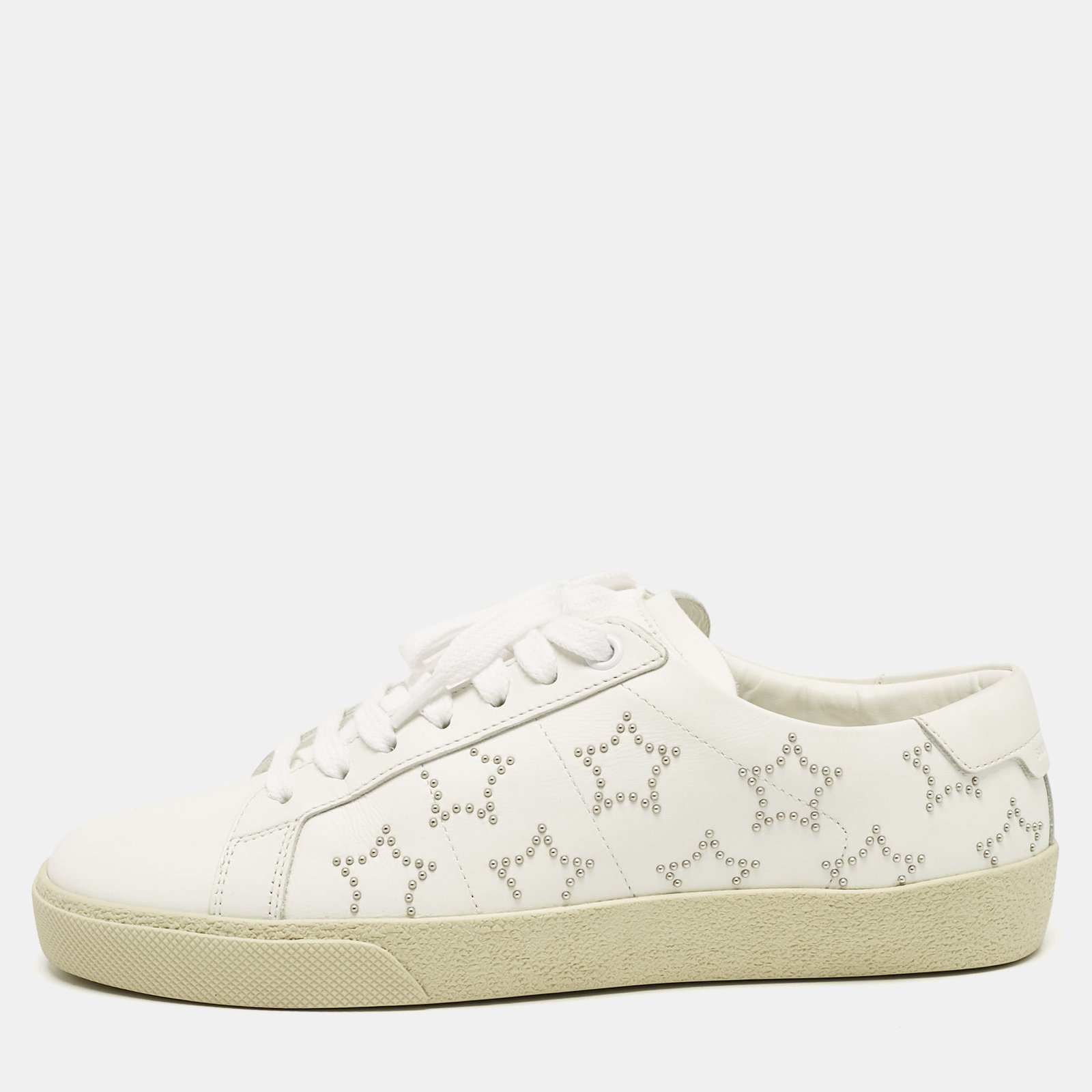 Saint Laurent White Leather Court Classic Star Low Top Sneakers Size 37.5