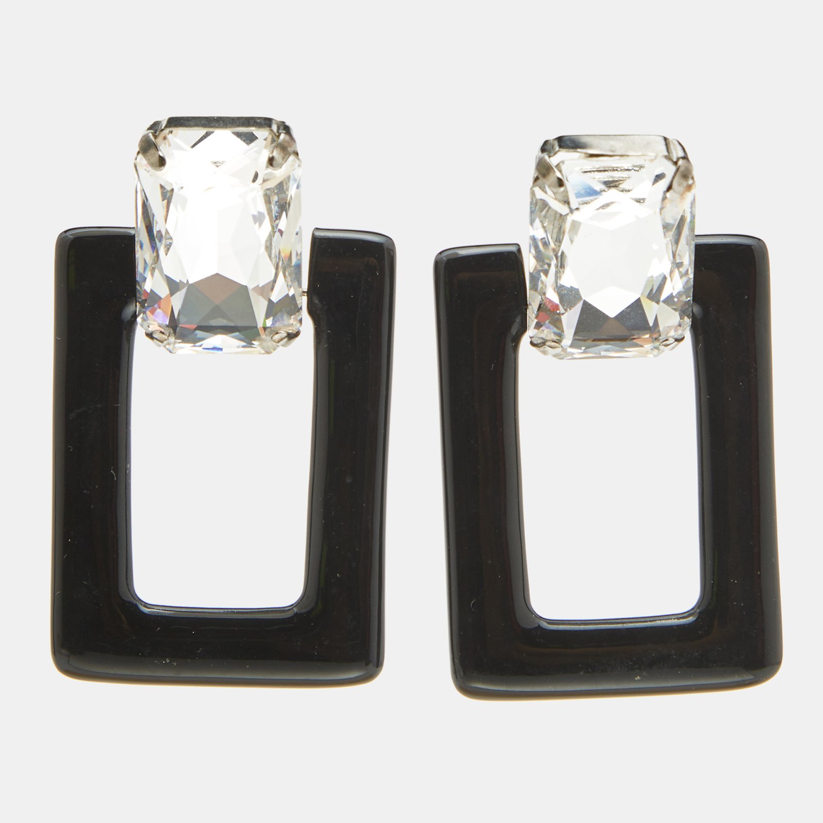 Saint Laurent Resin Crystals Silver Tone Earrings