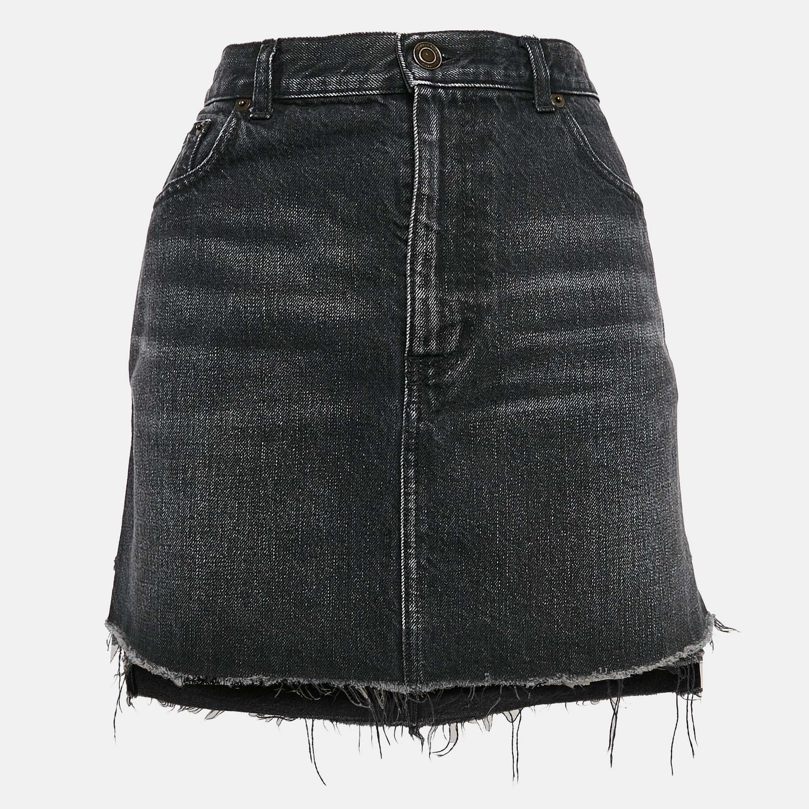 Saint Laurent Black Denim Raw Edge Mini Skirt M