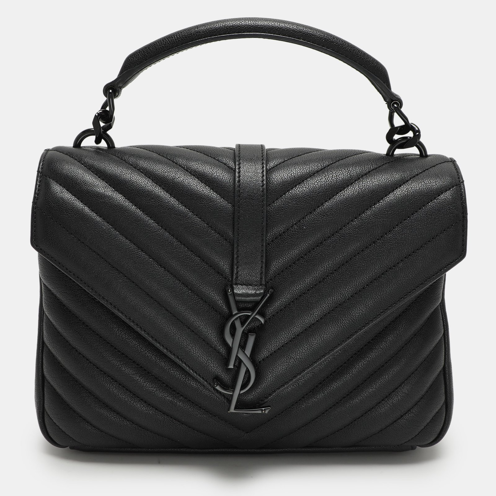 Saint Laurent Black Chevron Quilted Leather Medium College Top Handle Bag