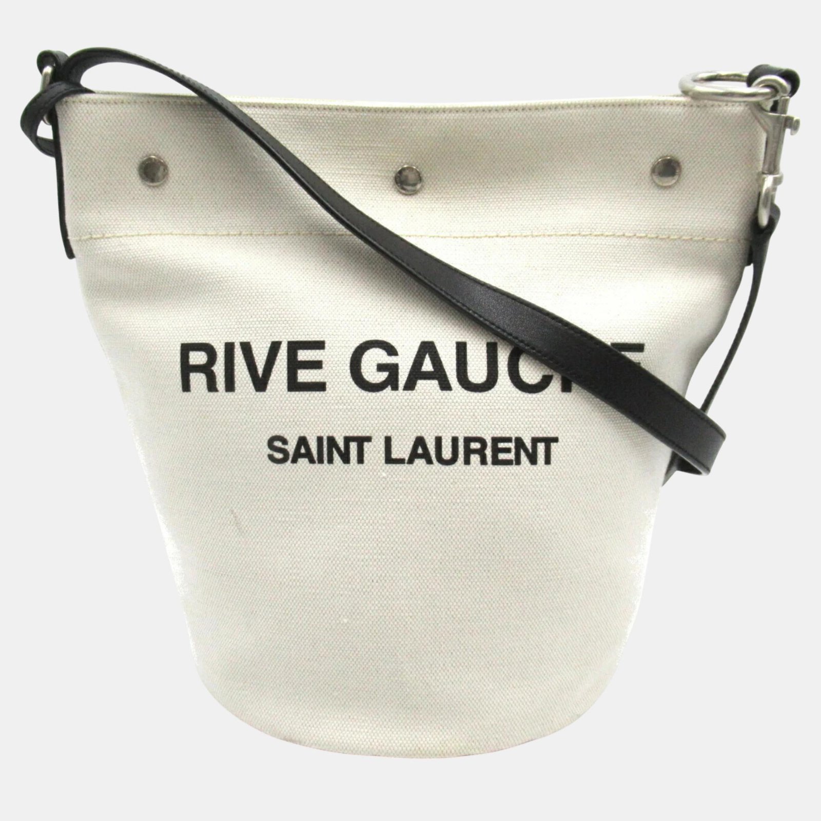 Yves Saint Laurent Canvas Leather Ivory Black Rive Gauche Shoulder Bag
