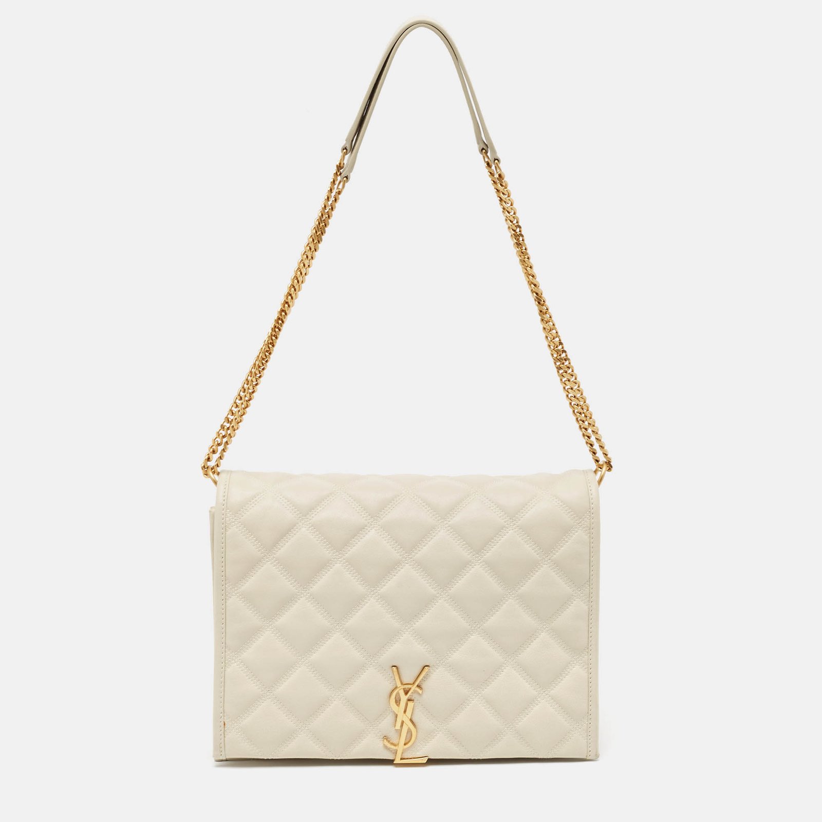 Saint Laurent White Quilted Leather Becky Shoulder Bag