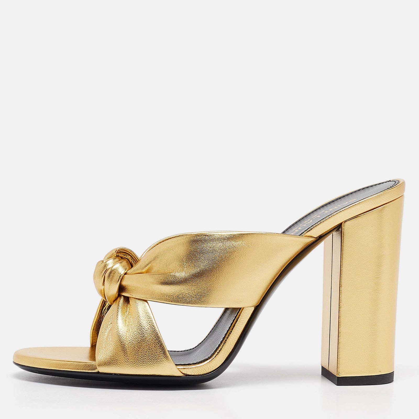 Saint Laurent Gold Leather Bianca Slide Sandals Size 38.5